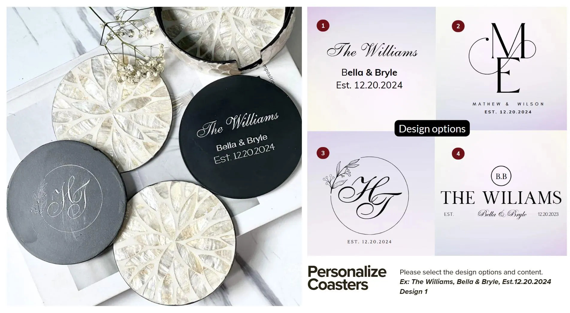 PERSONALIZED Mother of Pearl Coasters 6