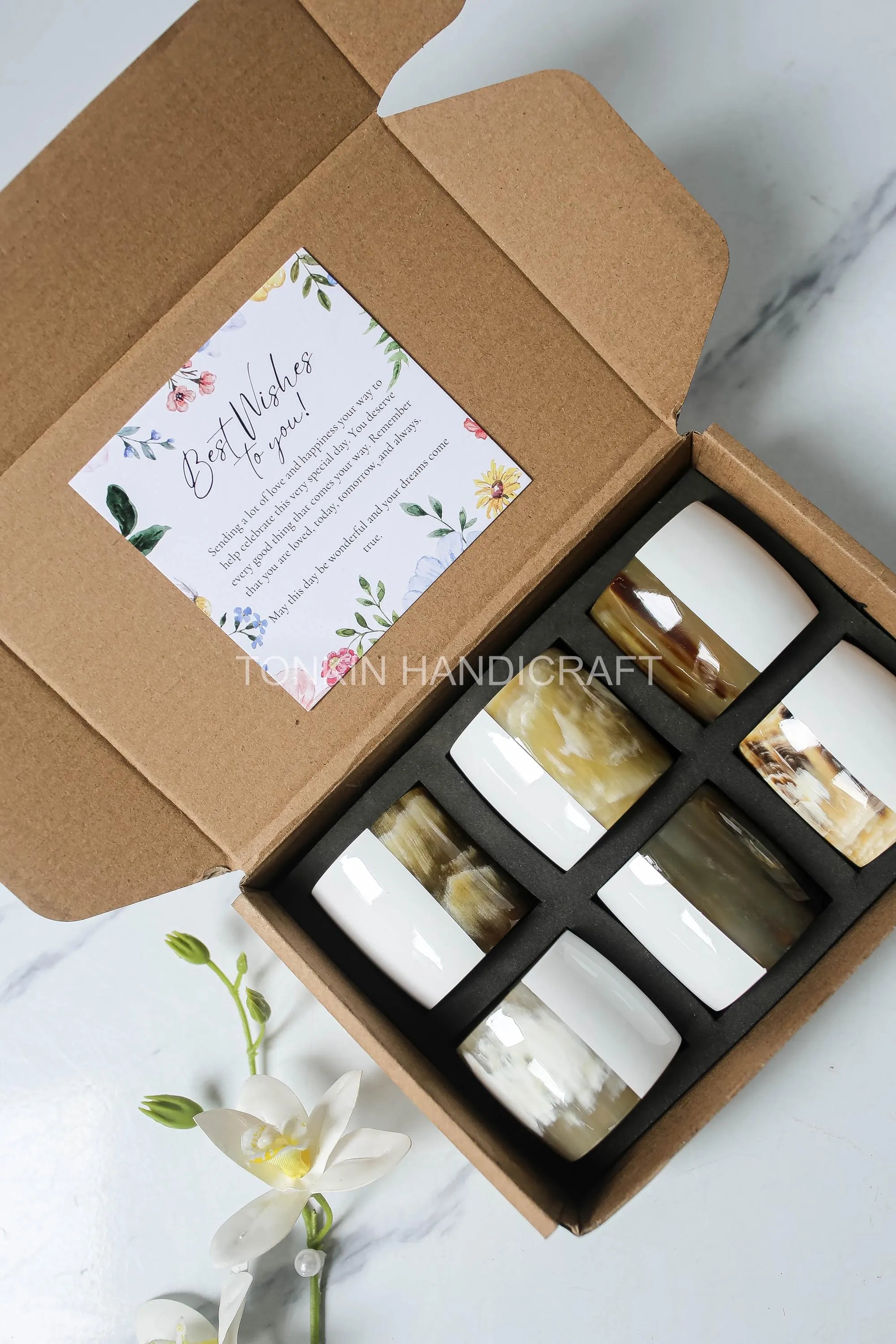 Personalized Set of 6 Buffalo Horn Napkin Ring White Gift Box