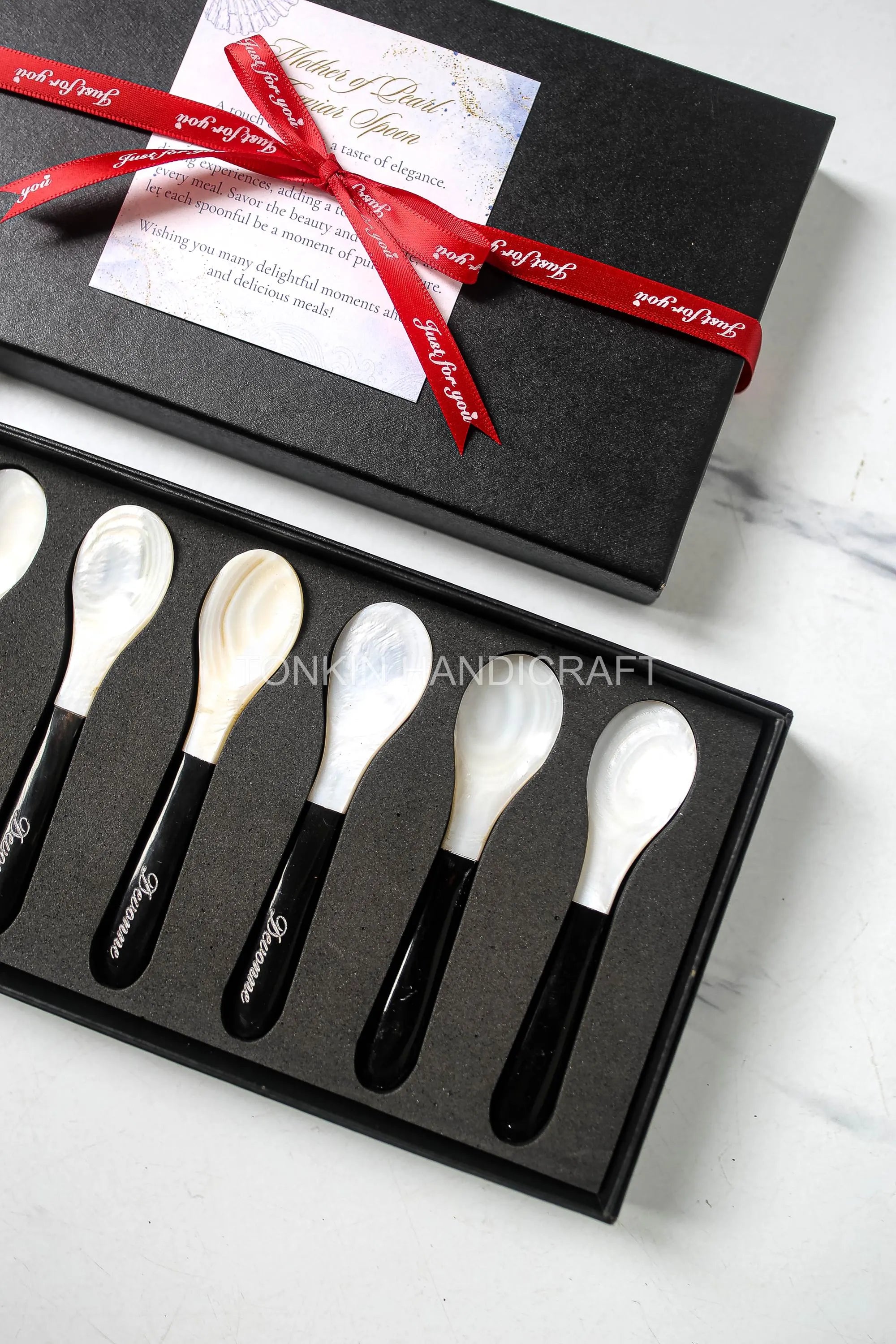 Personalized Set 6 Blak Mother of Pearl Caviar Spoon Gift Set