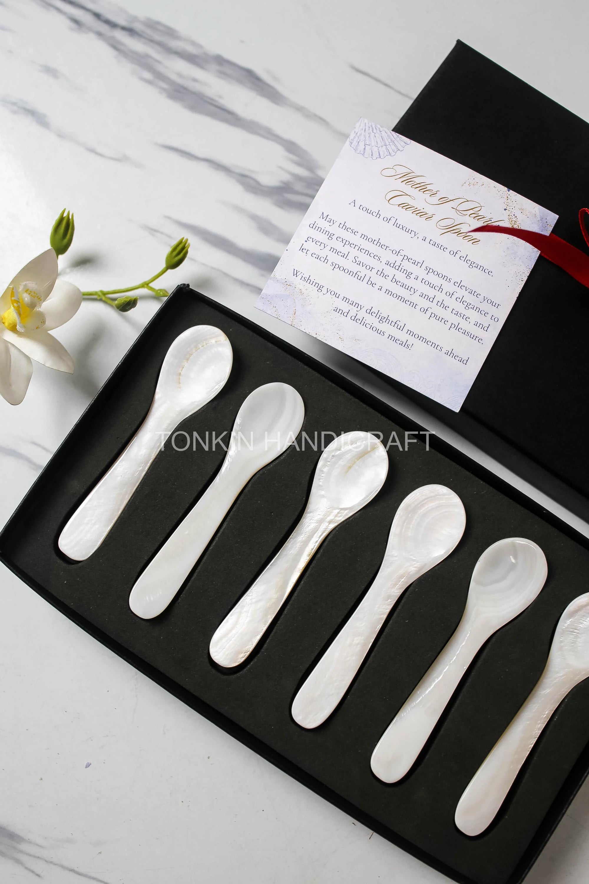 Personalized Set of 6 Mother of Pearl Caviar Spoon Gift Box