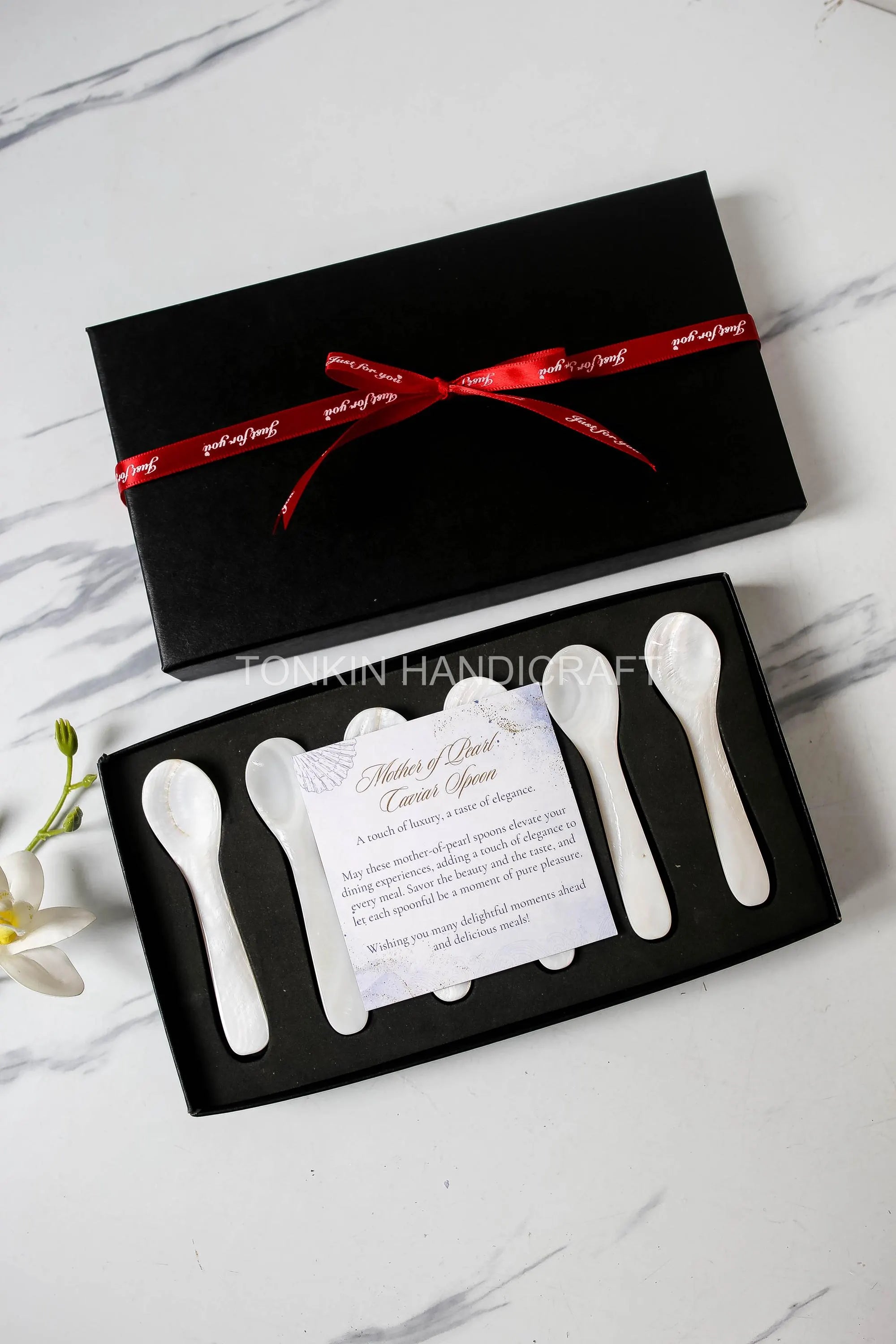 Personalized Set of 6 Mother of Pearl Caviar Spoon Gift Box