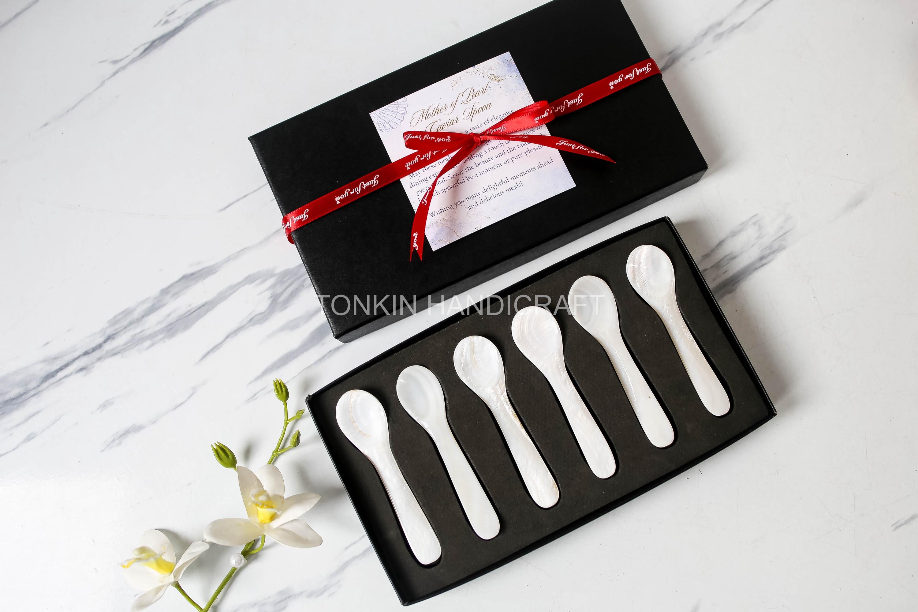 Personalized Set of 6 Mother of Pearl Caviar Spoon Gift Box