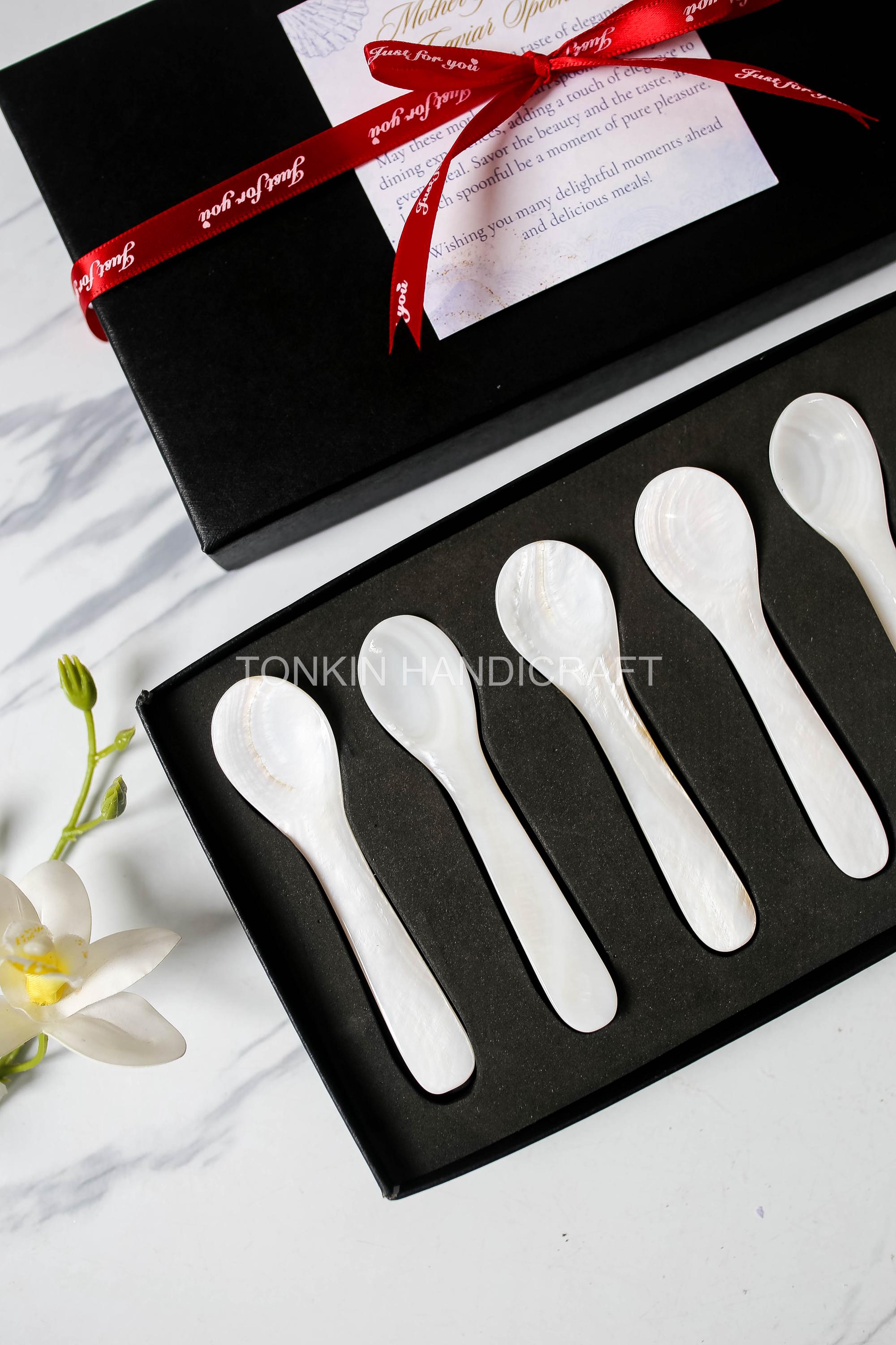 Personalized Set of 6 Mother of Pearl Caviar Spoon Gift Box