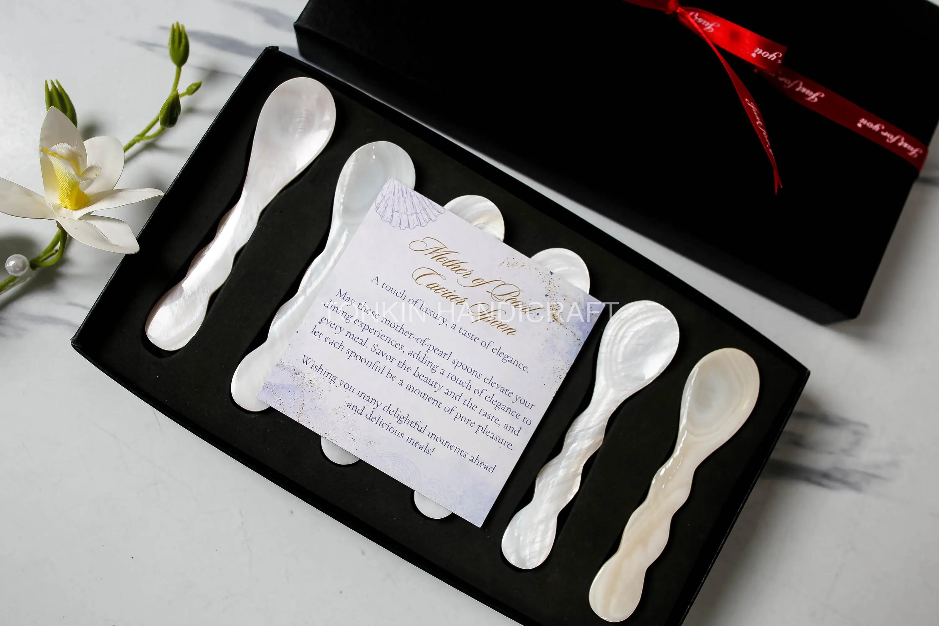 Personalized Set 6 Yell Mother of Pearl Caviar Spoon Gift Box