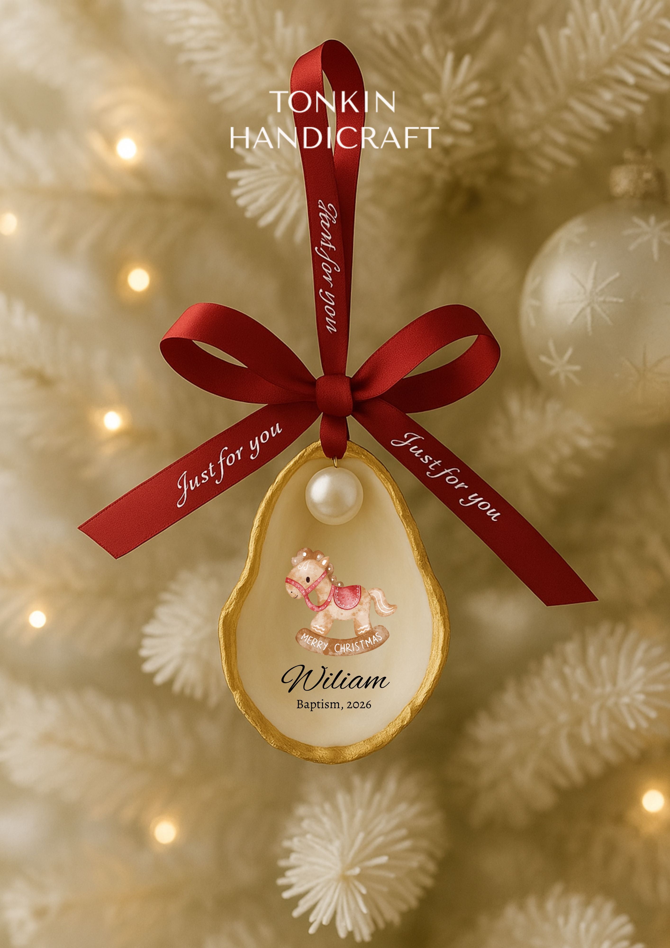 Personalized Baby First Christmas Oyster Ornament