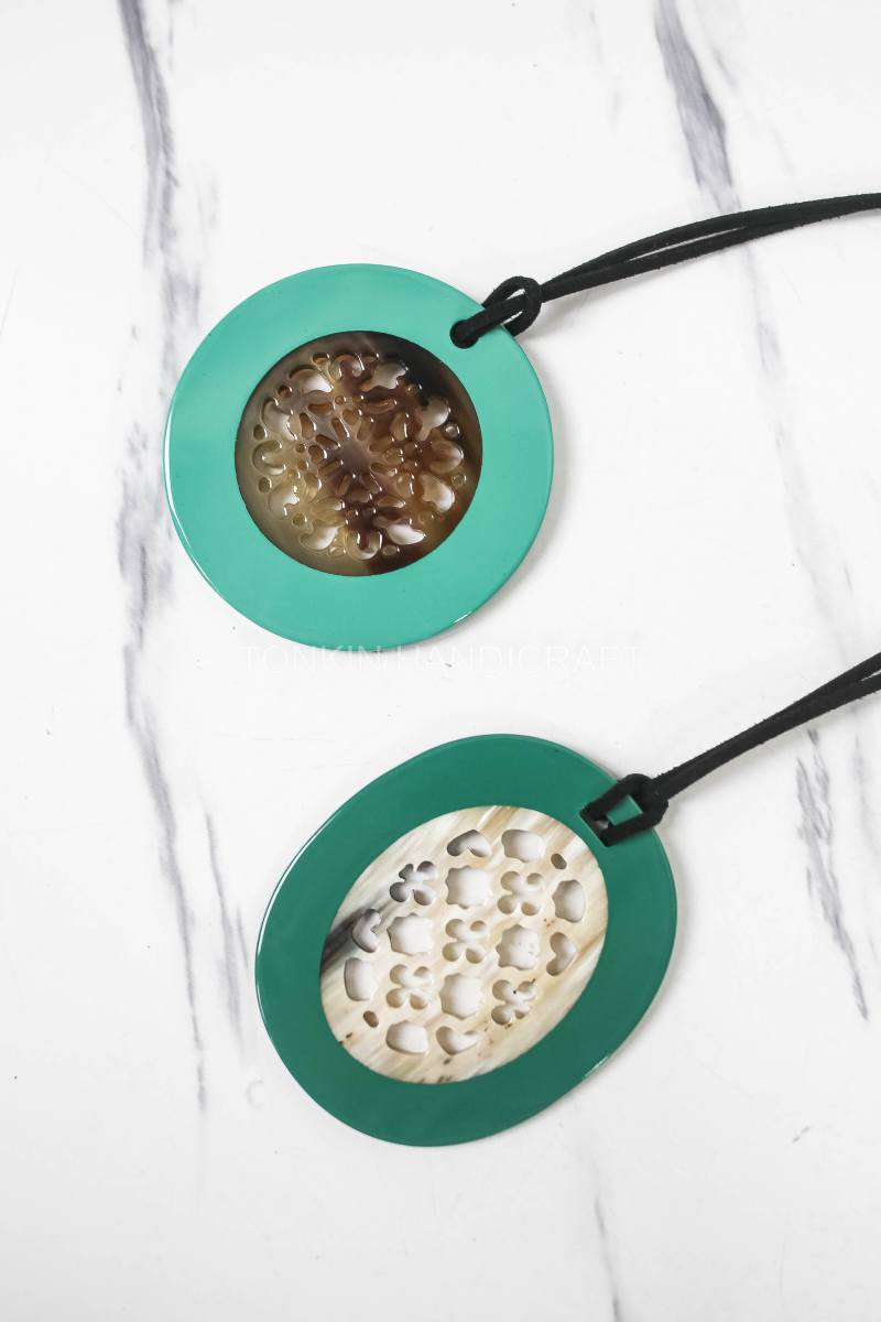 Mint Buffalo Horn Necklace Suede Leather String