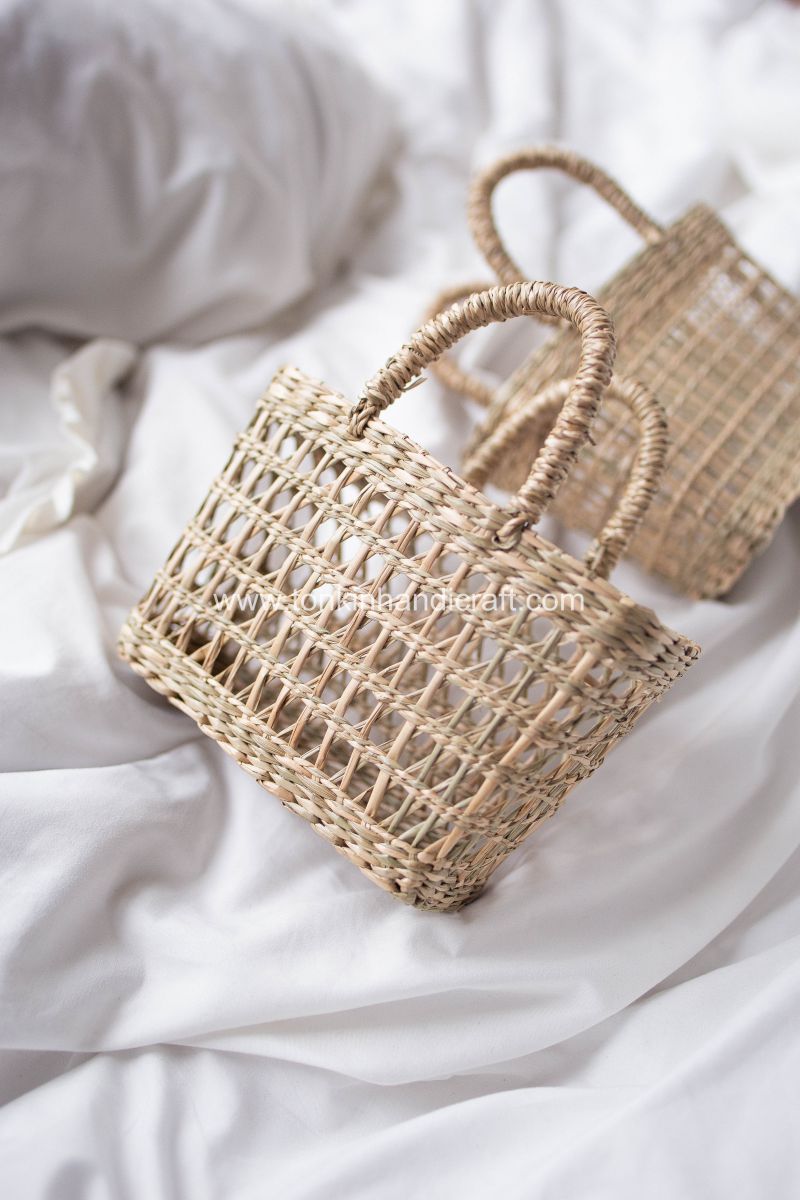 Bin Seagrass natural weave Baskets with handle for Baby - TONKIN HANDICRAFT