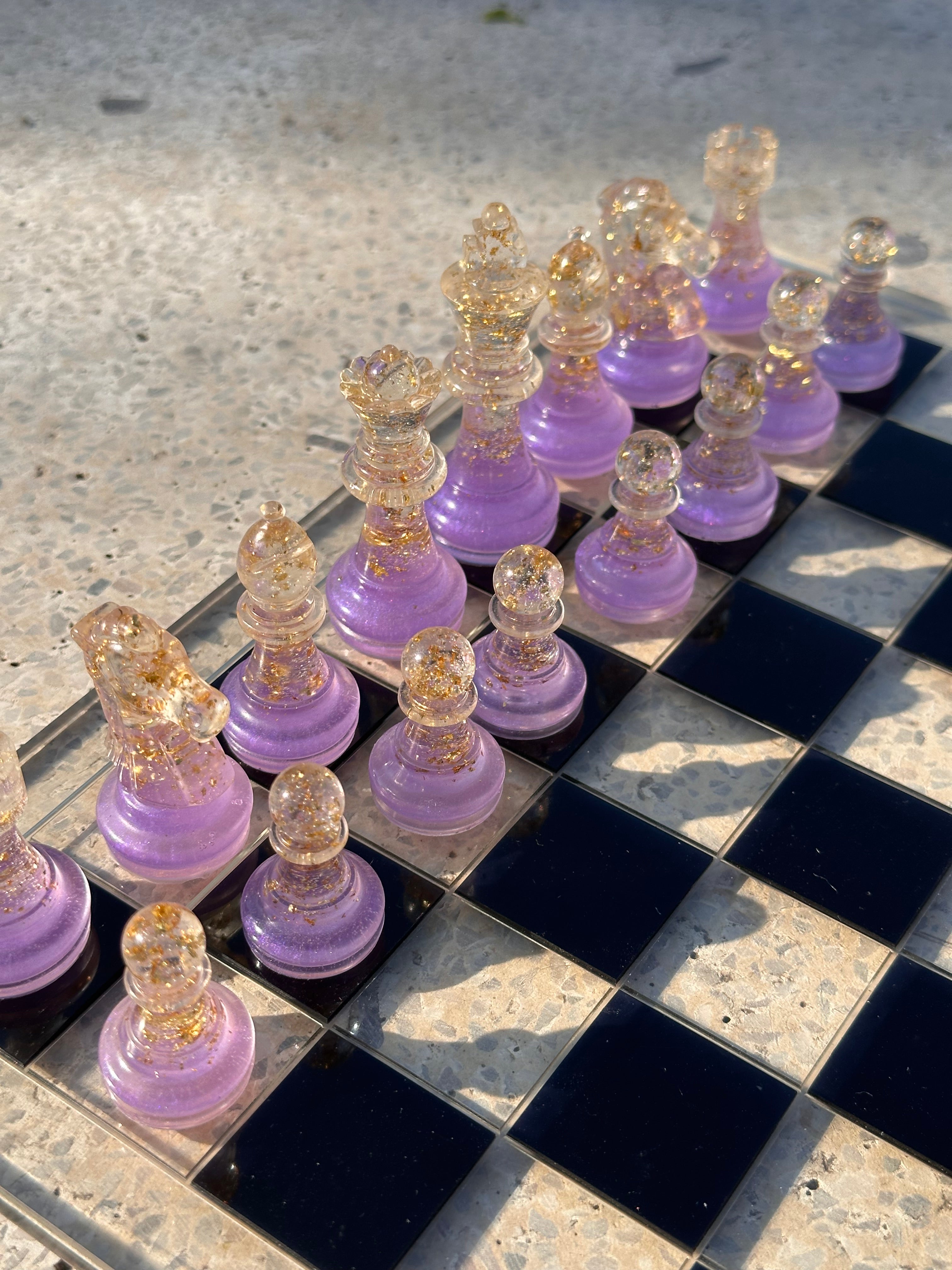 Lilac Purple Resin Chess Set