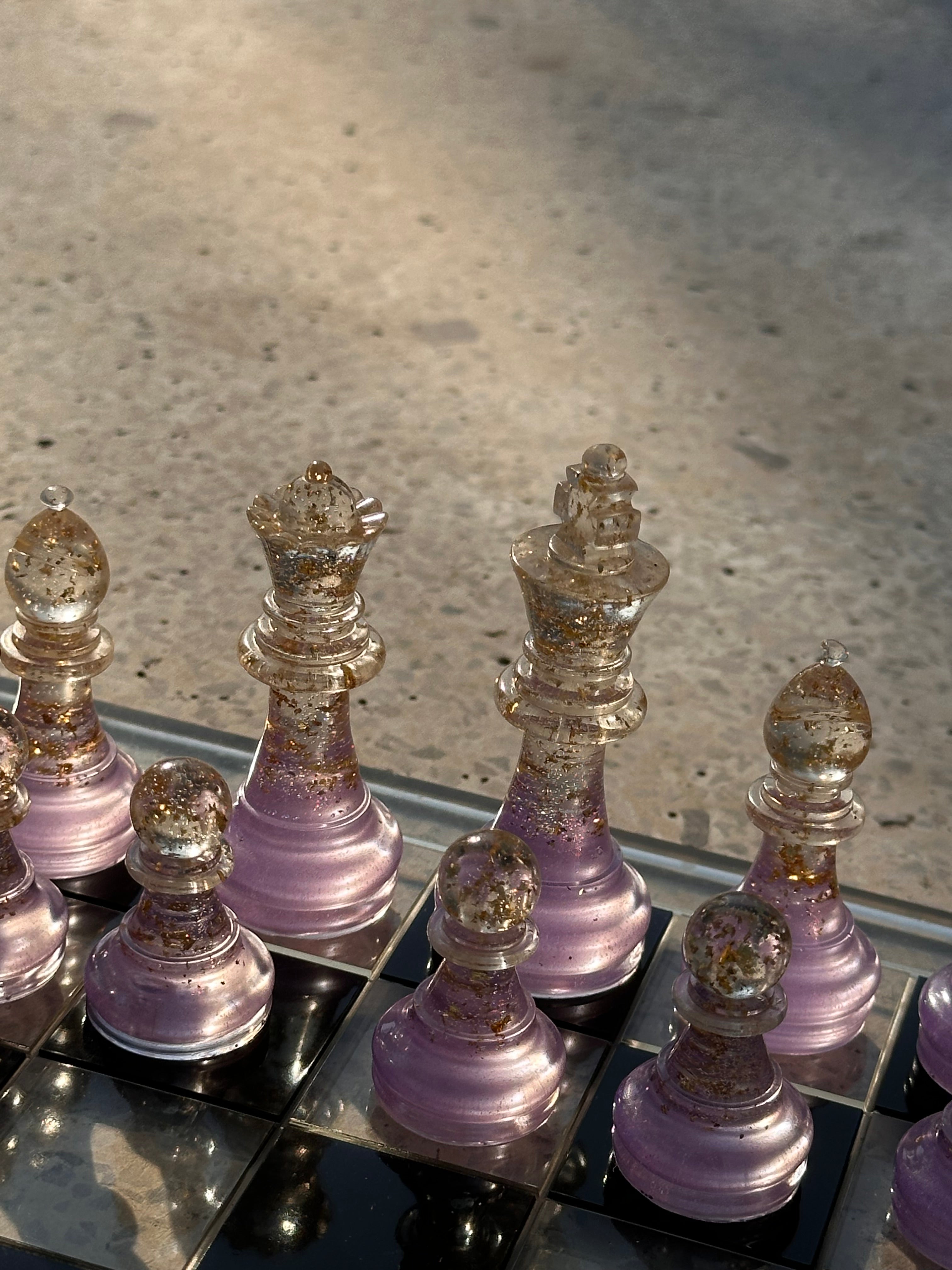Lilac Purple Resin Chess Set
