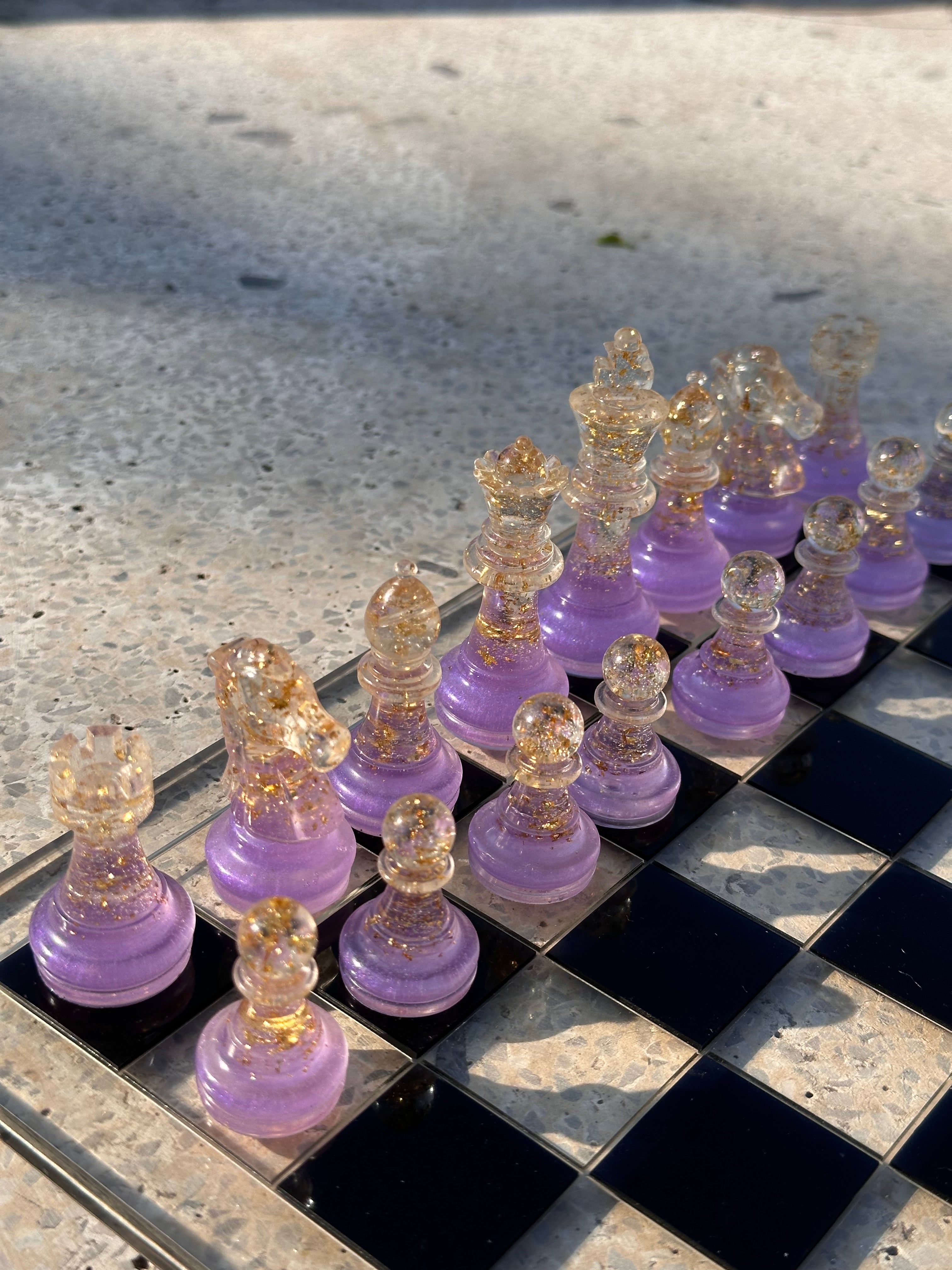 Lilac Purple Resin Chess Set