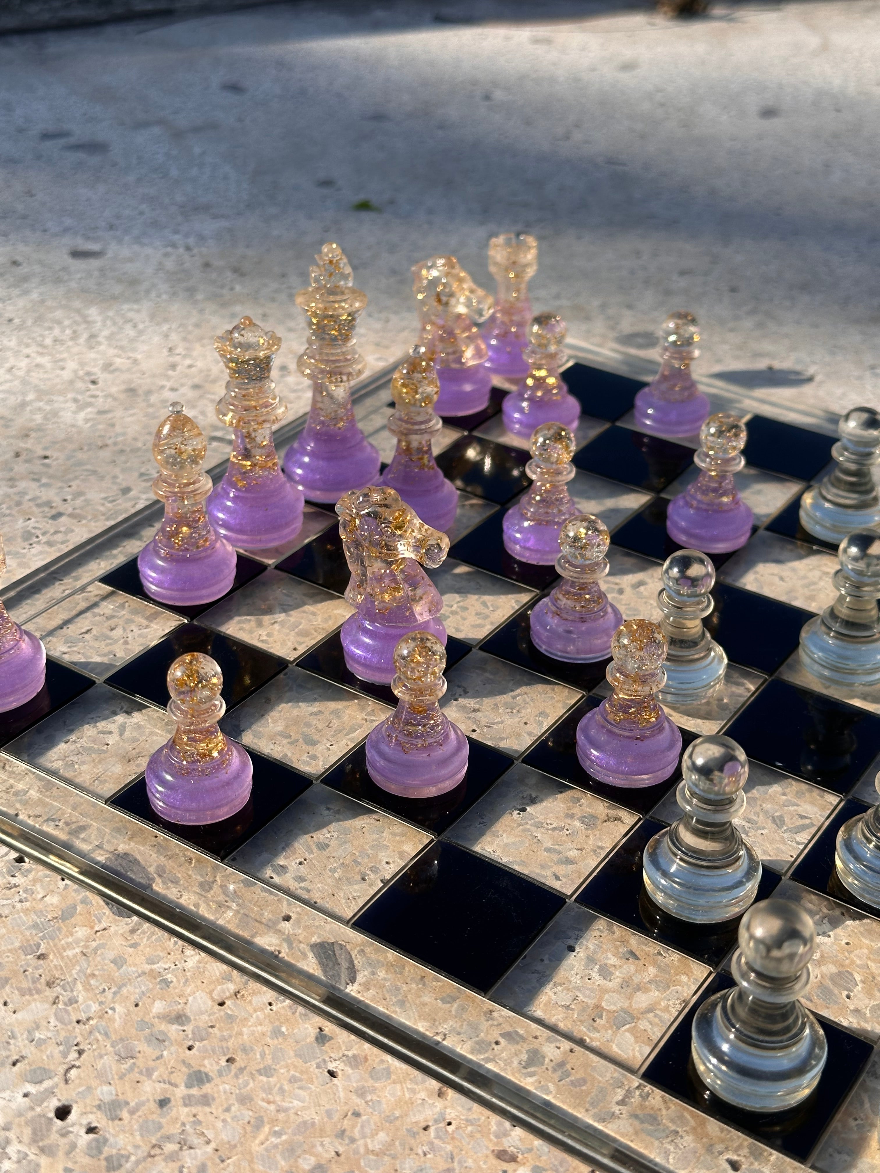 Lilac Purple Resin Chess Set