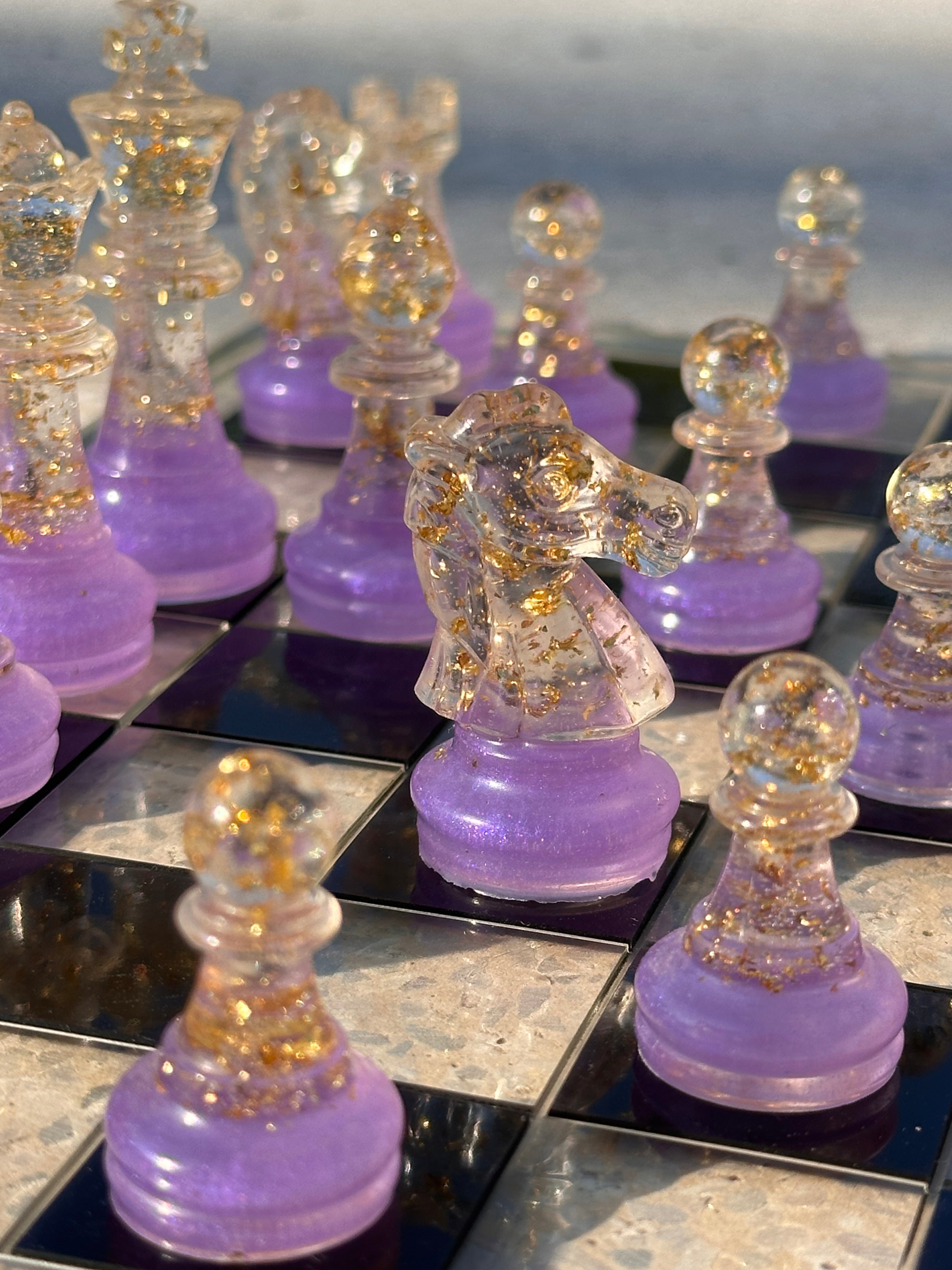 Lilac Purple Resin Chess Set