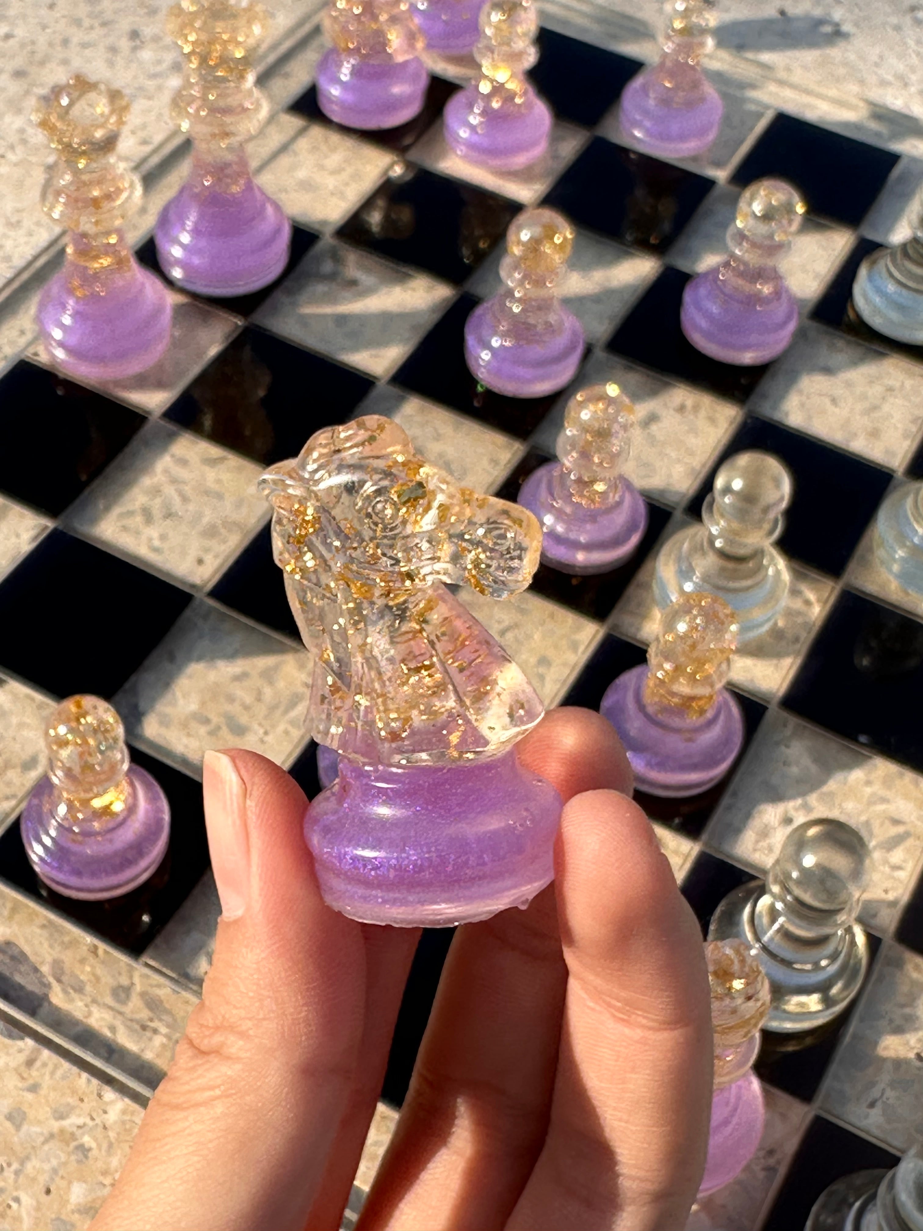 Lilac Purple Resin Chess Set