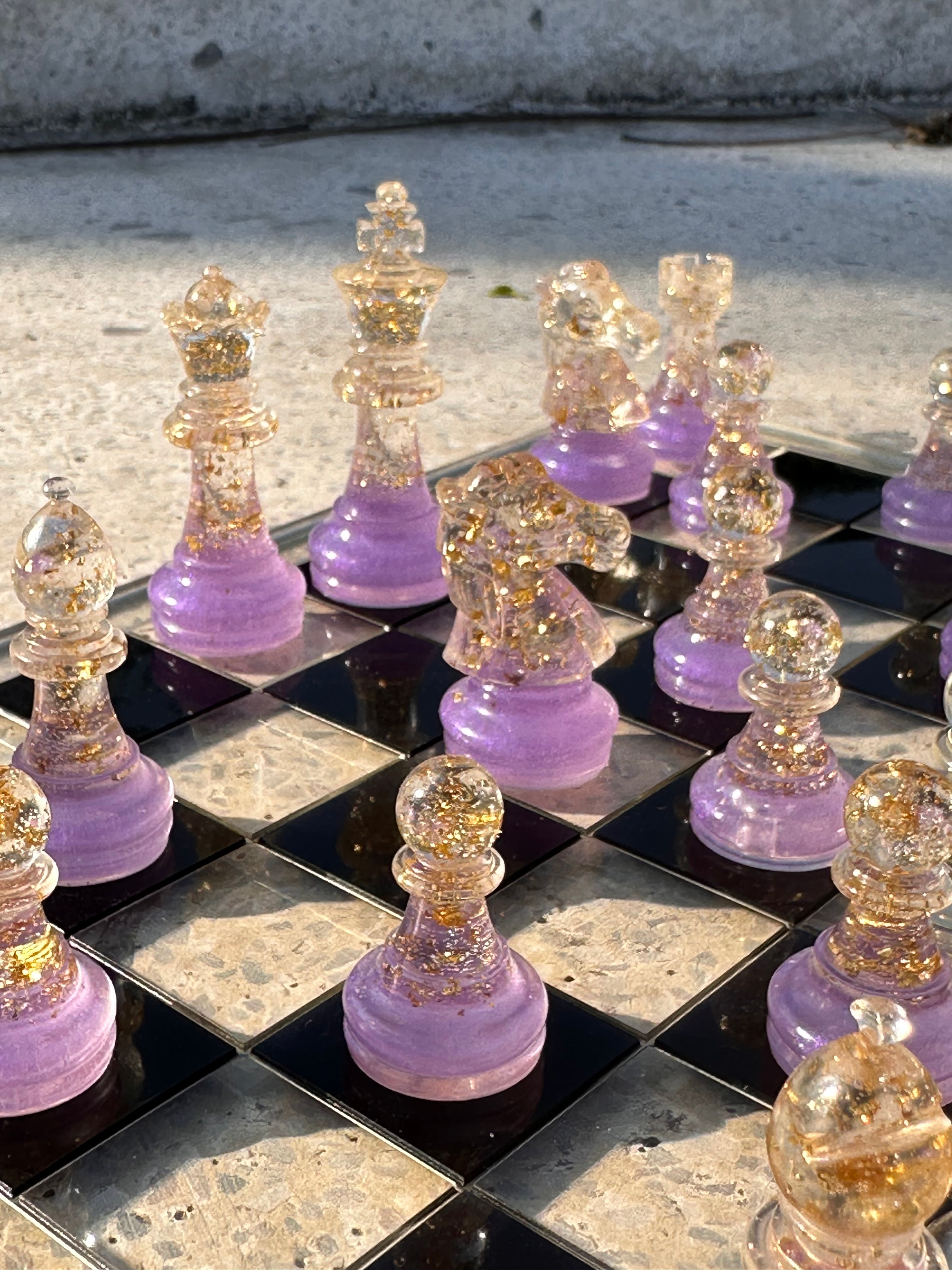 Lilac Purple Resin Chess Set