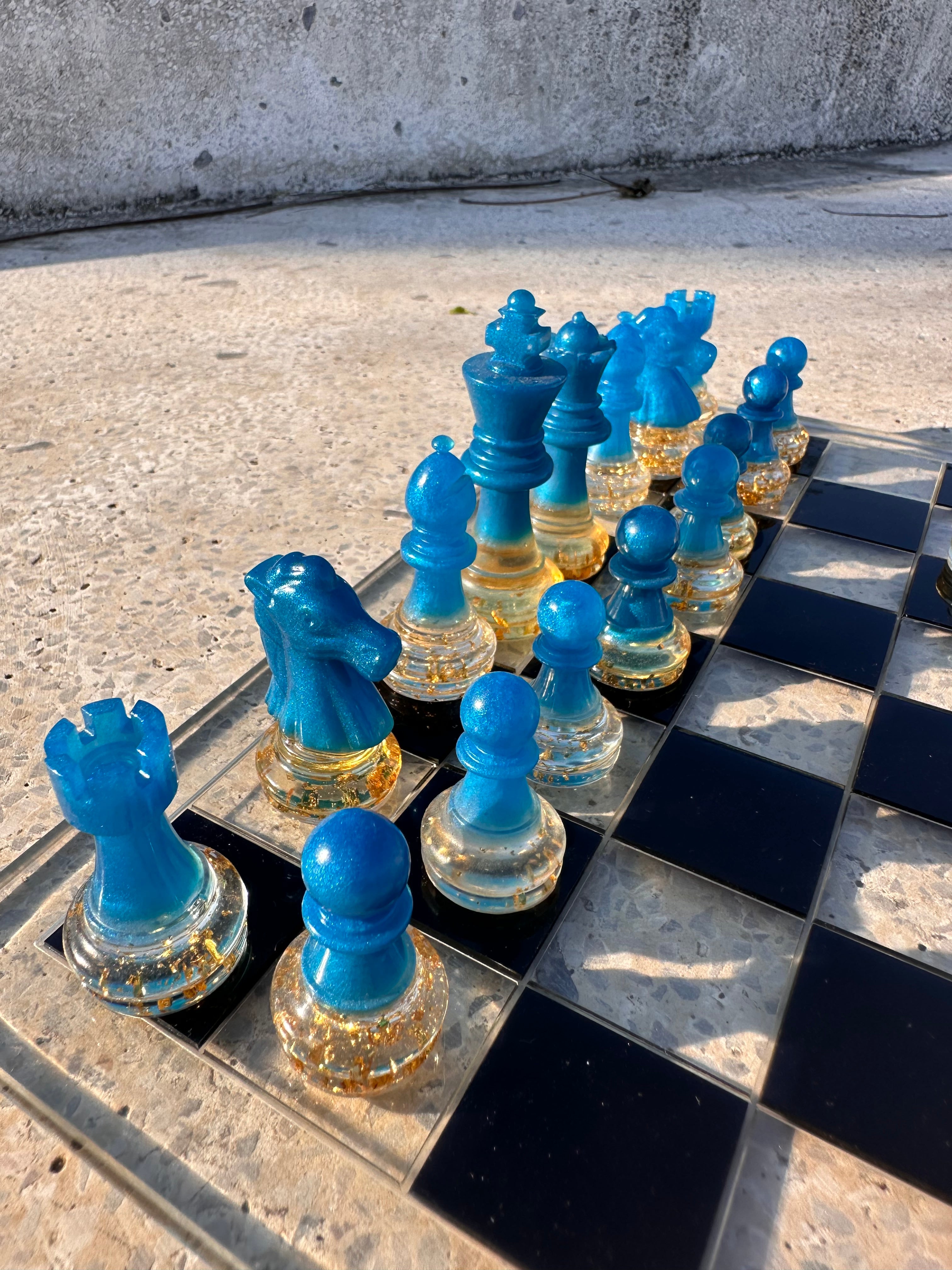 Blue Resin Chess Set