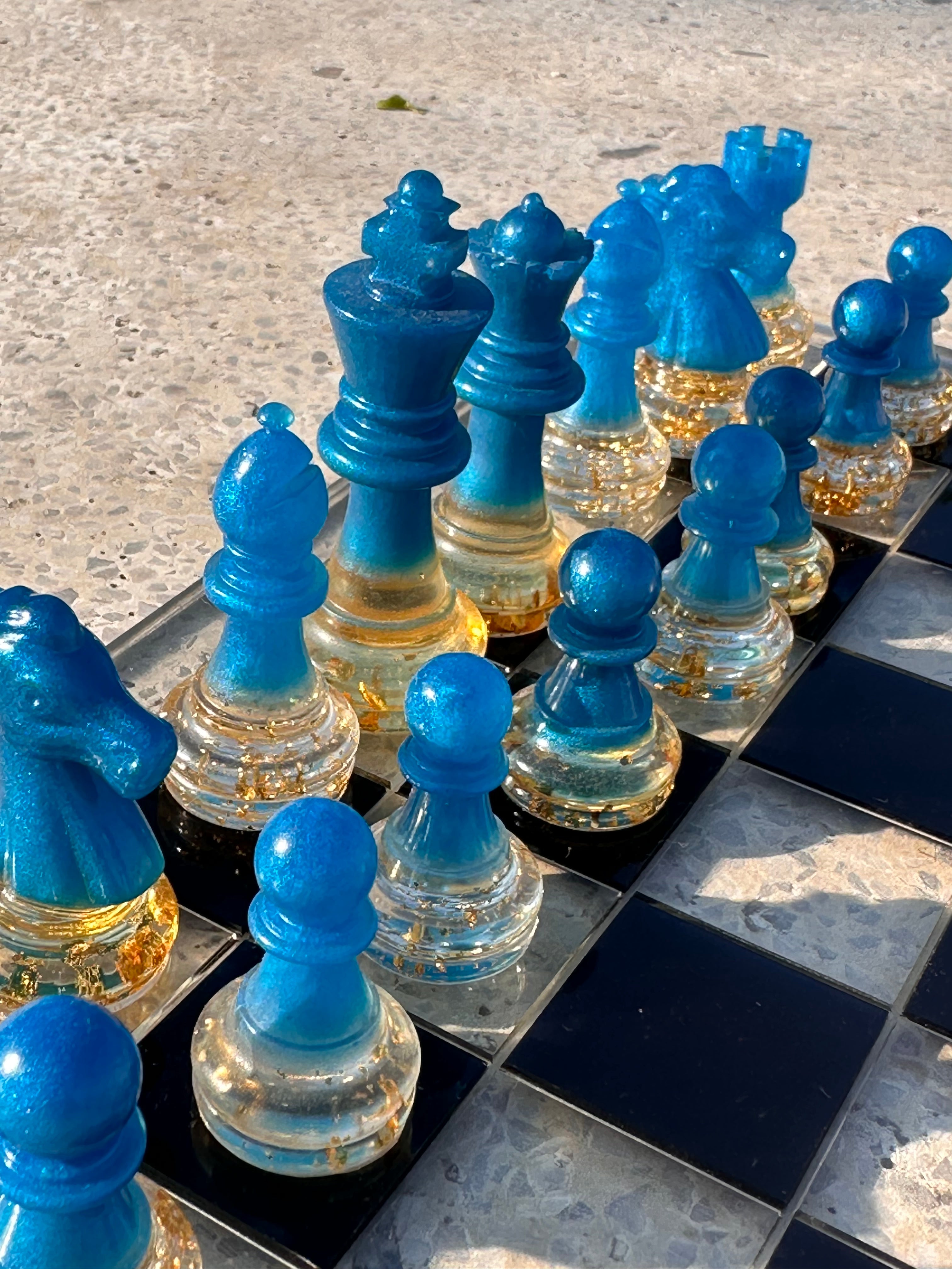 Blue Resin Chess Set