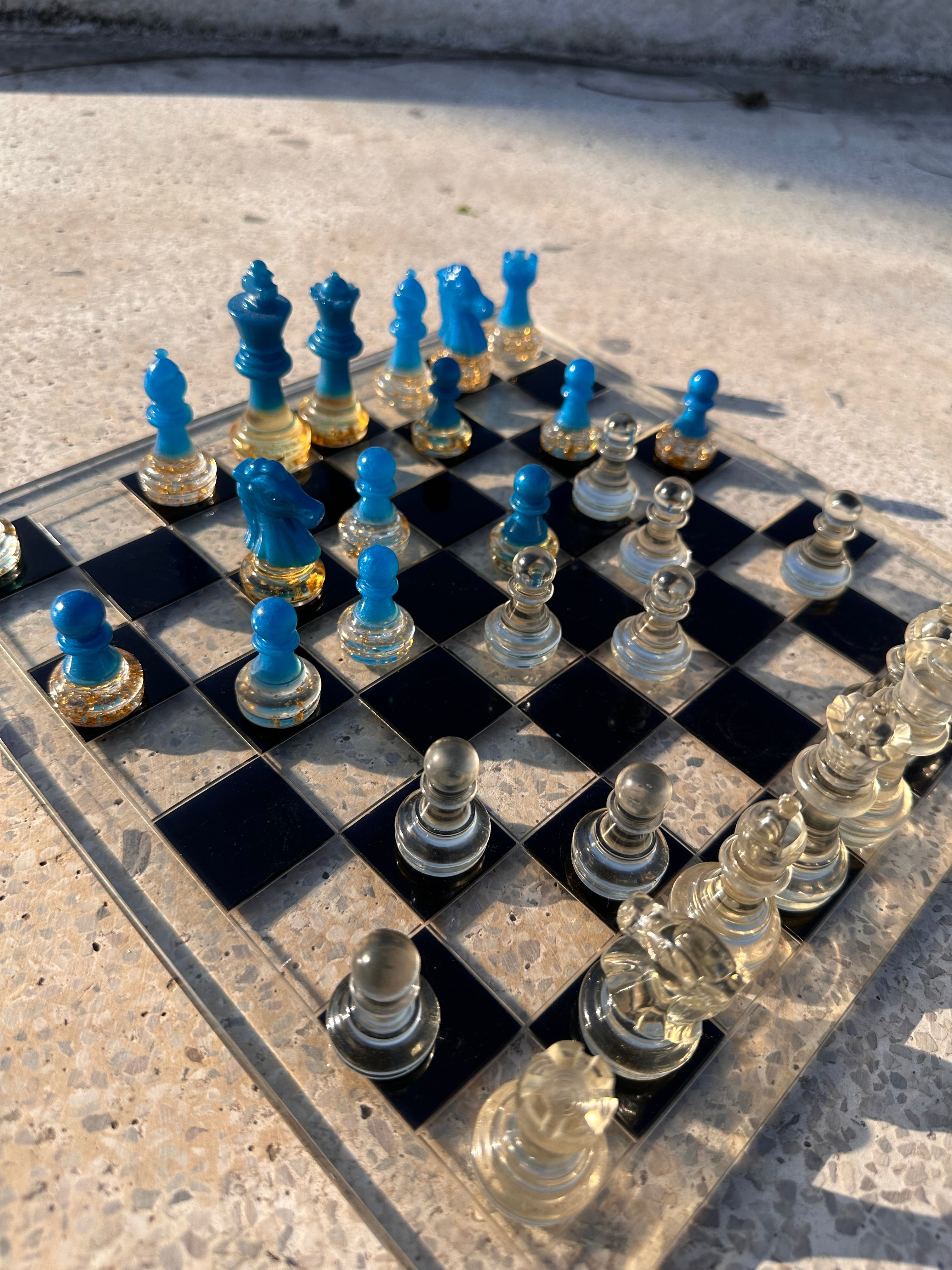 Blue Resin Chess Set