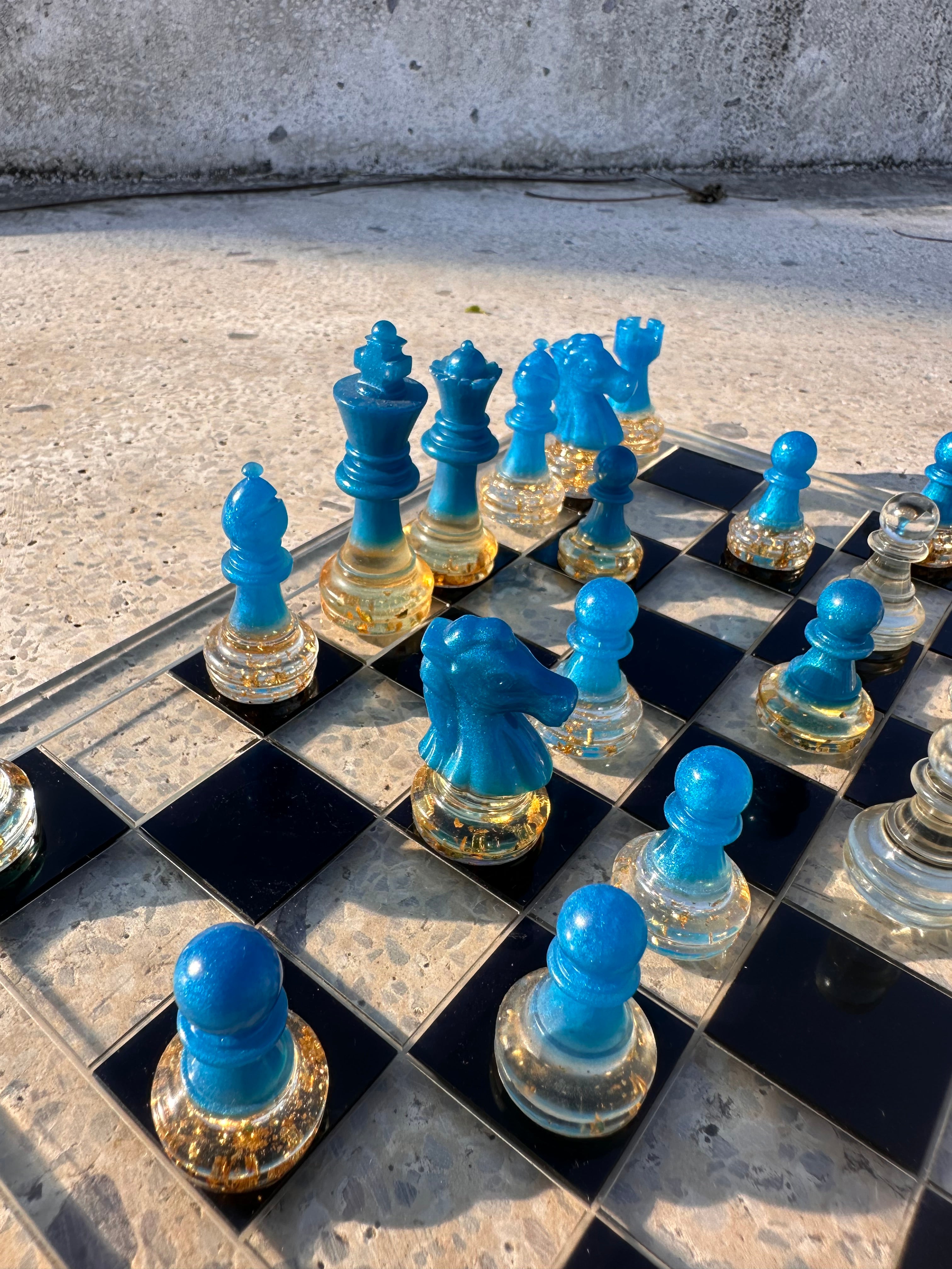 Blue Resin Chess Set