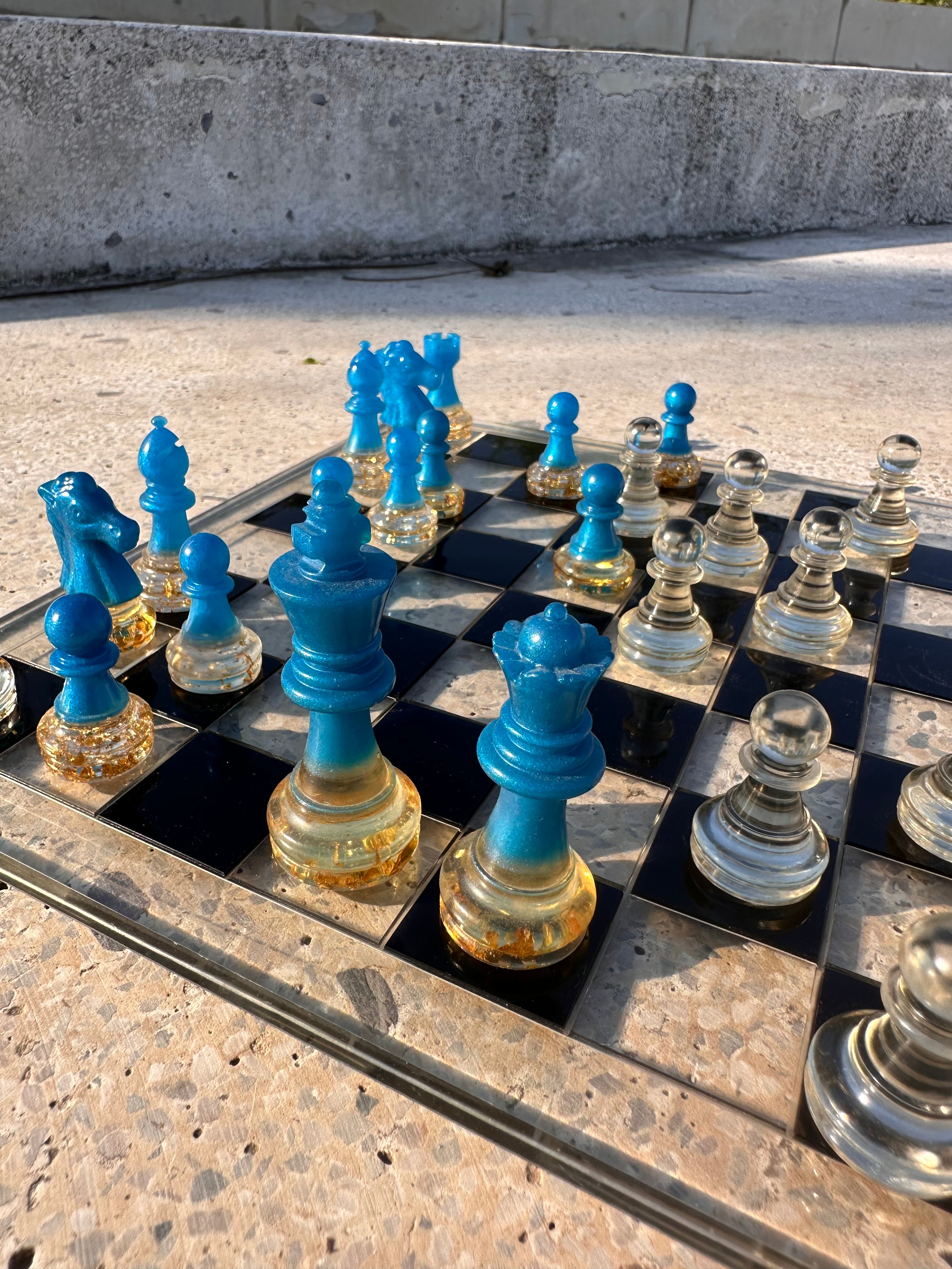Blue Resin Chess Set