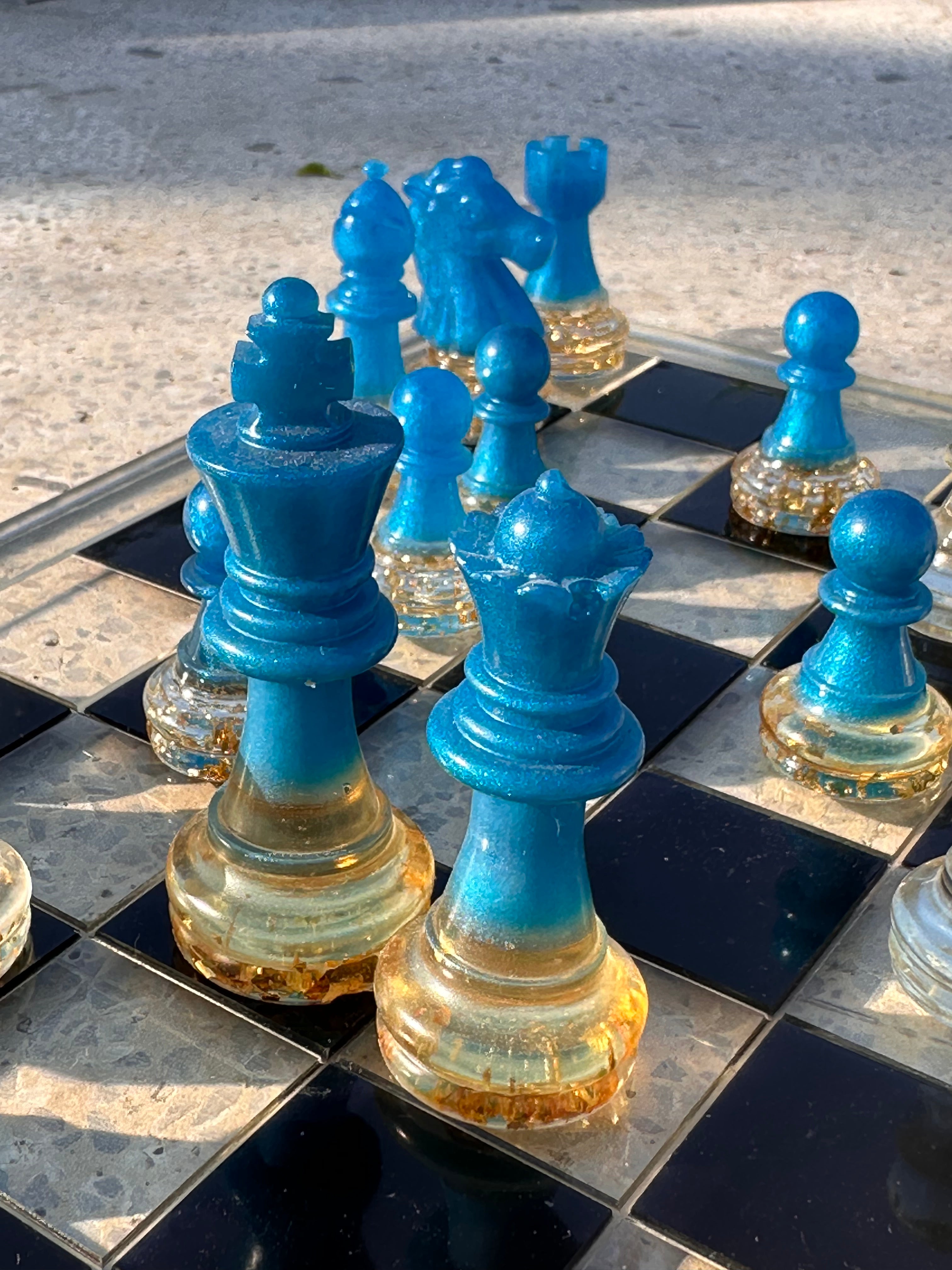Blue Resin Chess Set