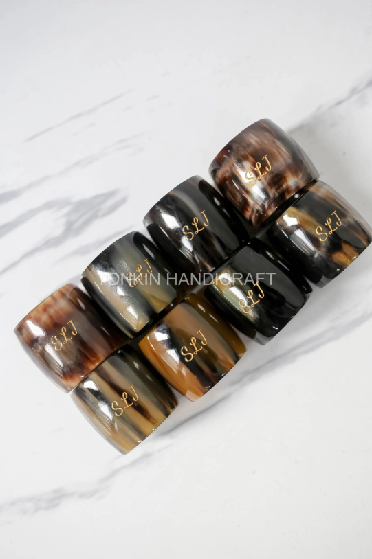 Personalized Set of 6 Buffalo Horn Napkin Ring Natural Gift Box