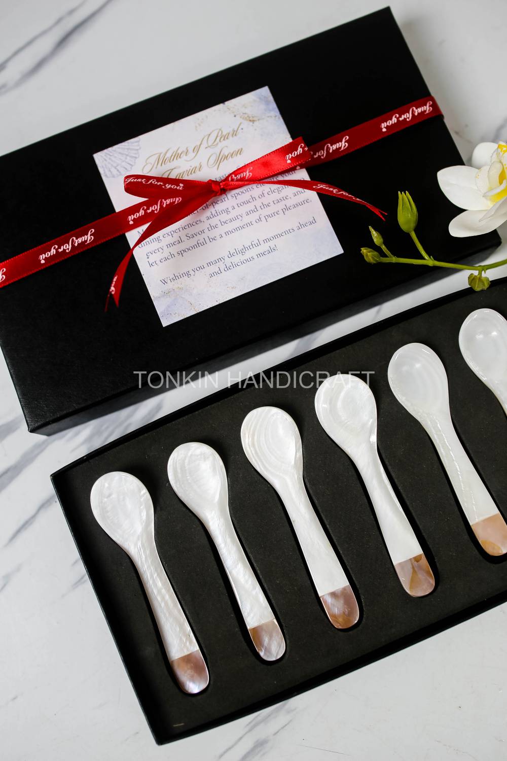 Personalized Set 6 Pik Mother of Pearl Caviar Spoon Gift Box