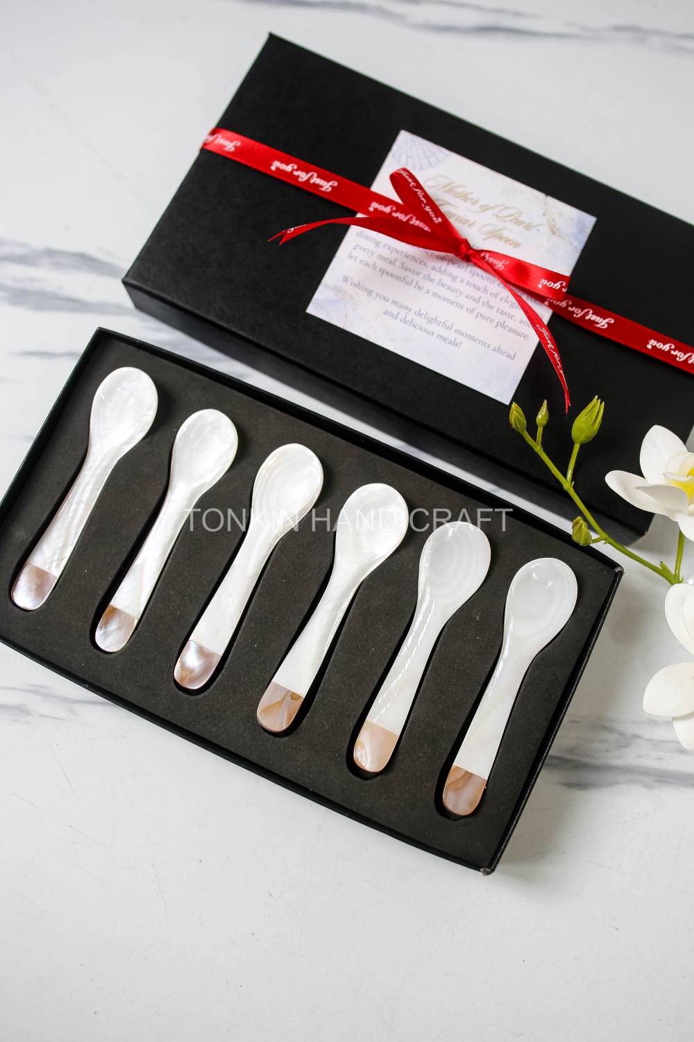 Personalized Set 6 Pik Mother of Pearl Caviar Spoon Gift Box