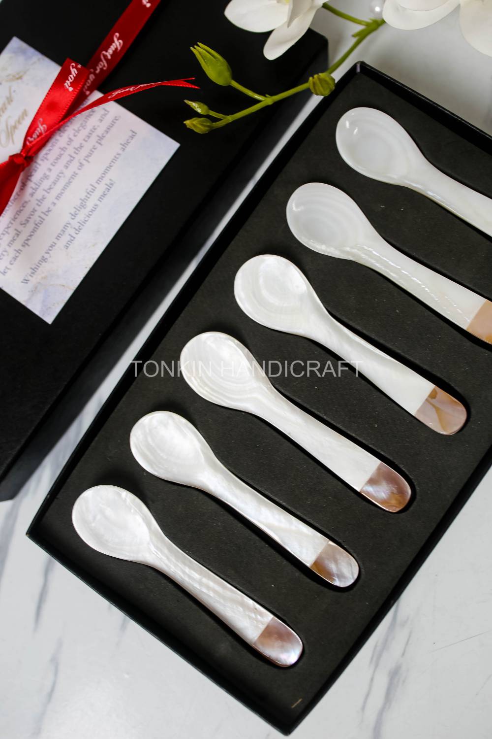 Personalized Set 6 Pik Mother of Pearl Caviar Spoon Gift Box