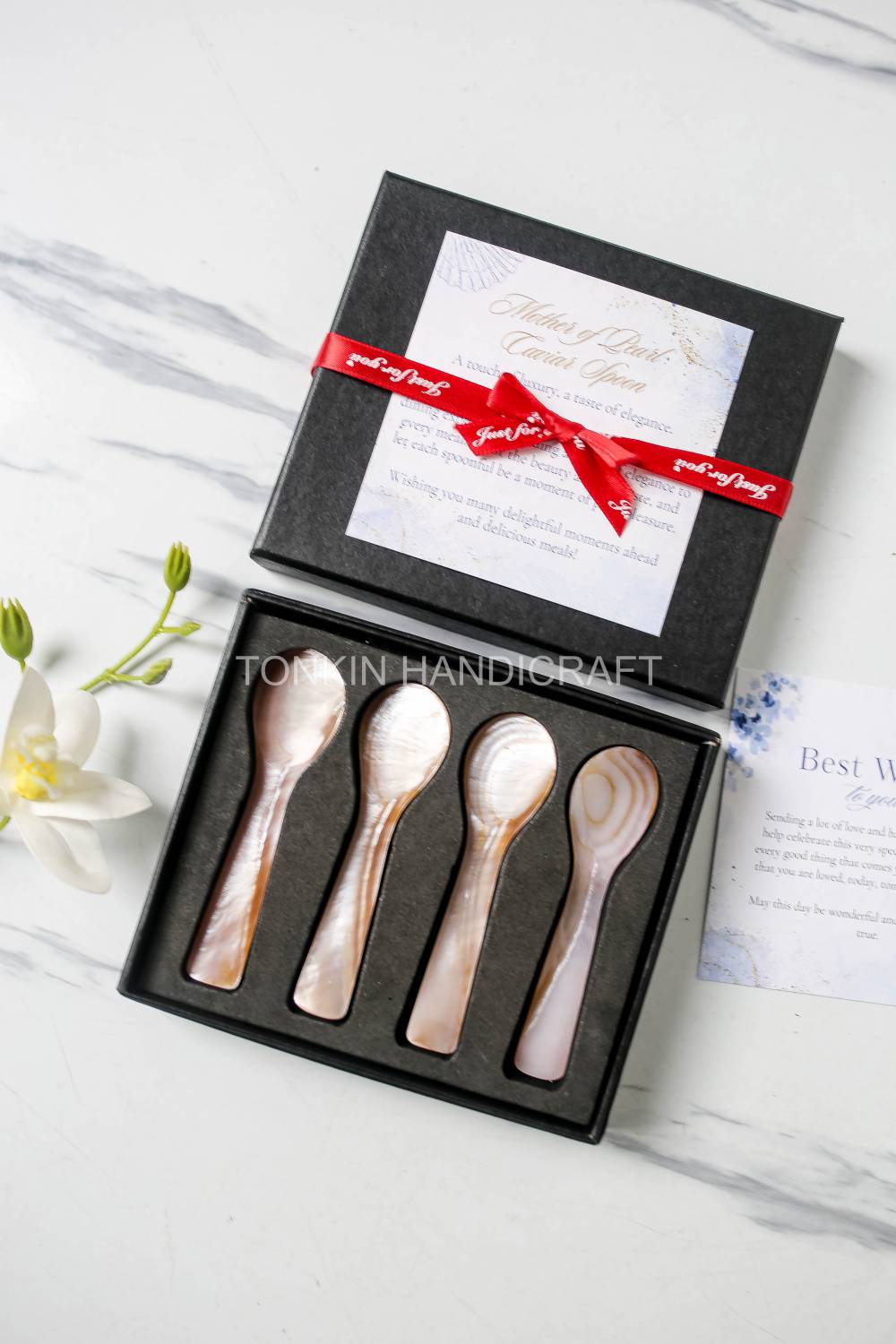Personalized Set 4 Hong Mother of Pearl Caviar Spoon Gift Set