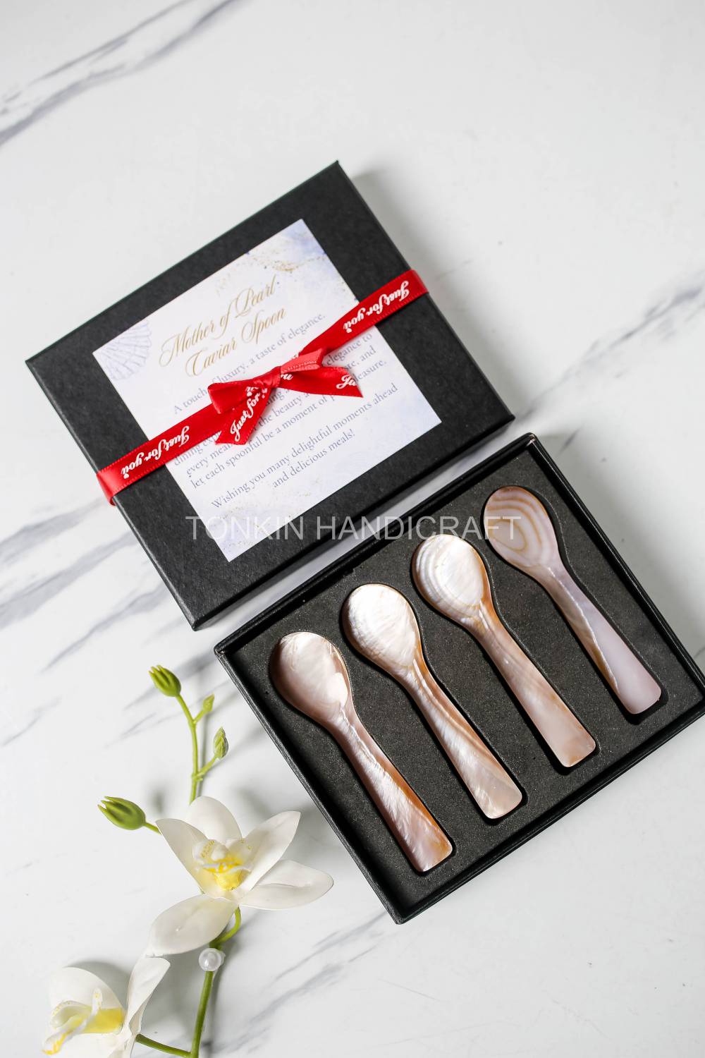 Personalized Set 4 Hong Mother of Pearl Caviar Spoon Gift Set