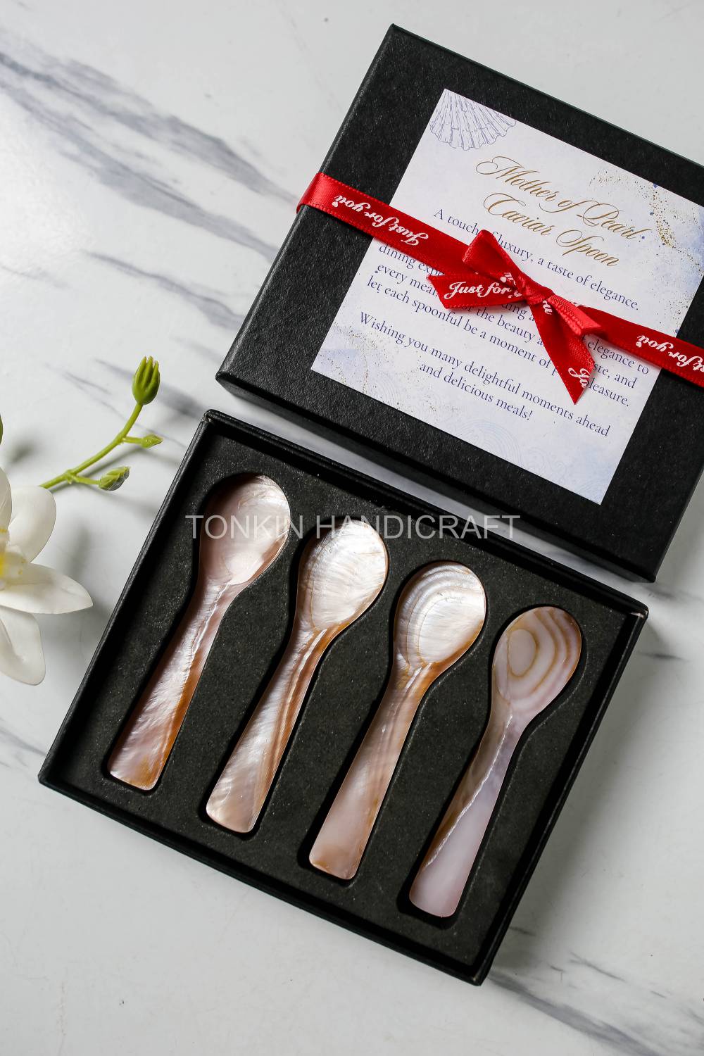 Personalized Set 4 Hong Mother of Pearl Caviar Spoon Gift Set