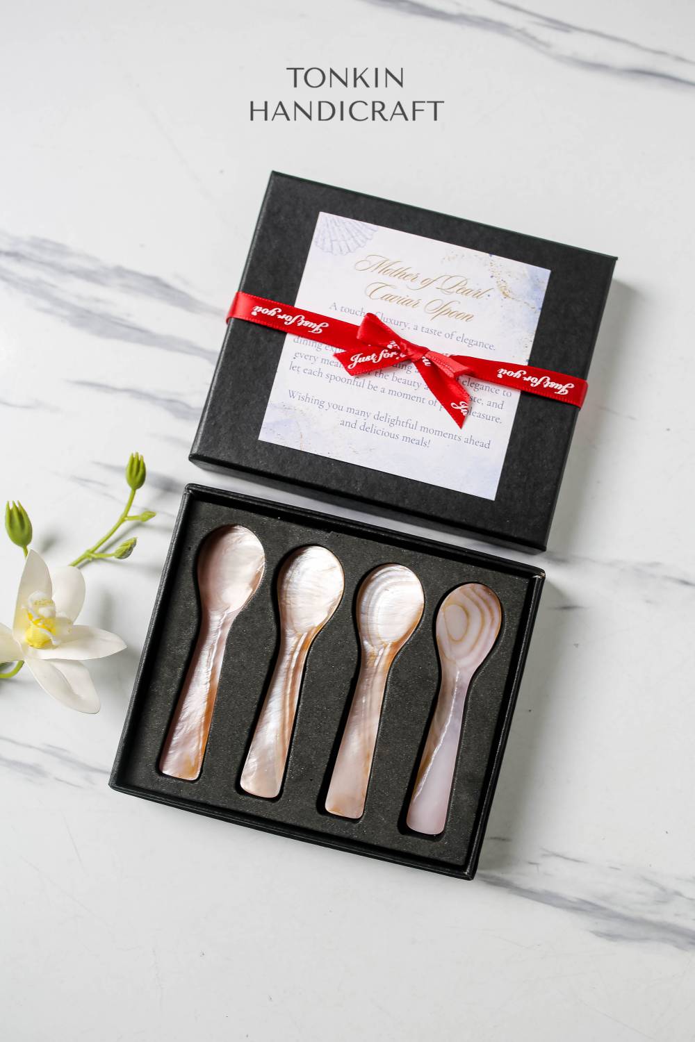 Personalized Set 4 Hong Mother of Pearl Caviar Spoon Gift Set