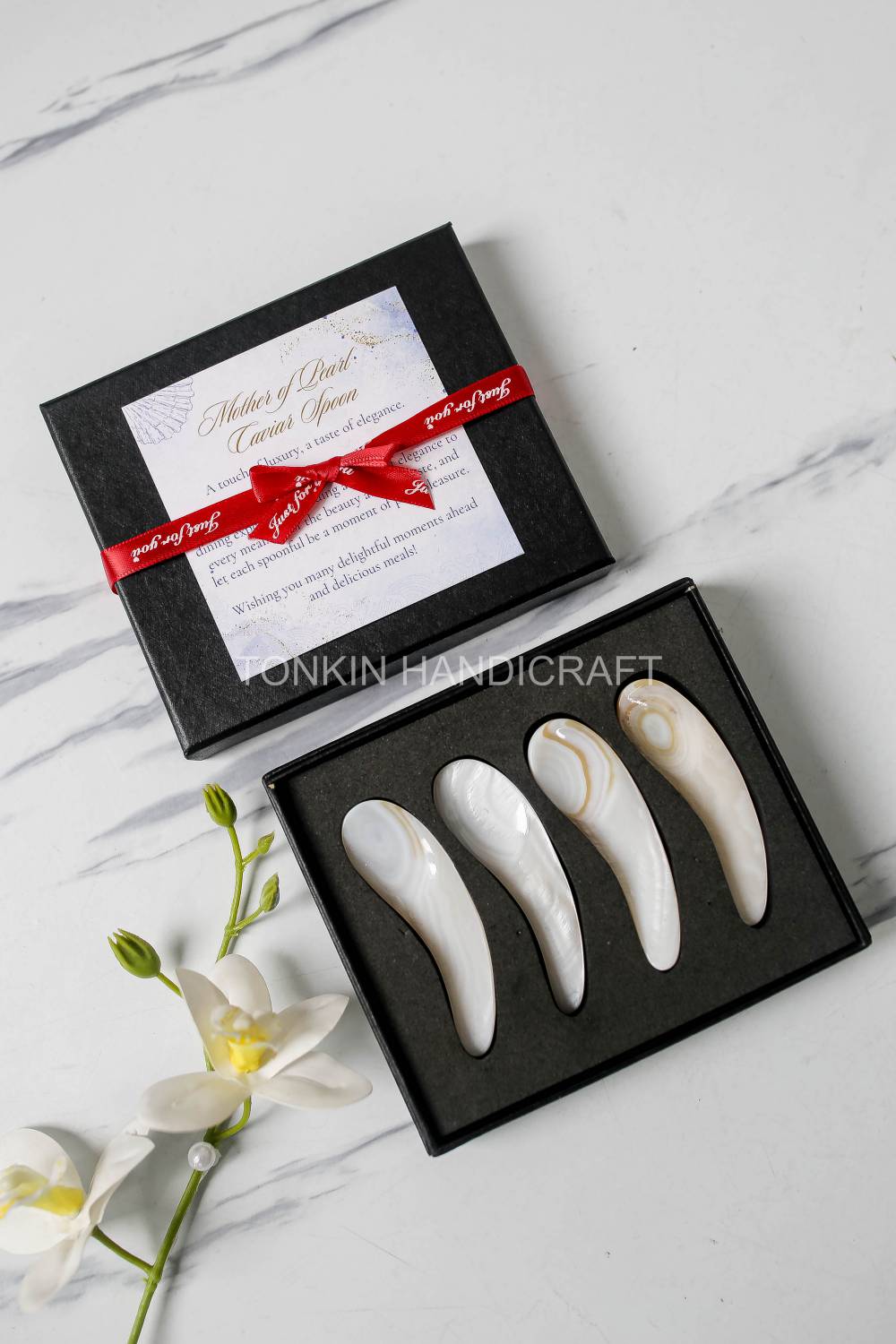 Personalized Set 4 Moo Mother of Pearl Caviar Spoon Gift Set
