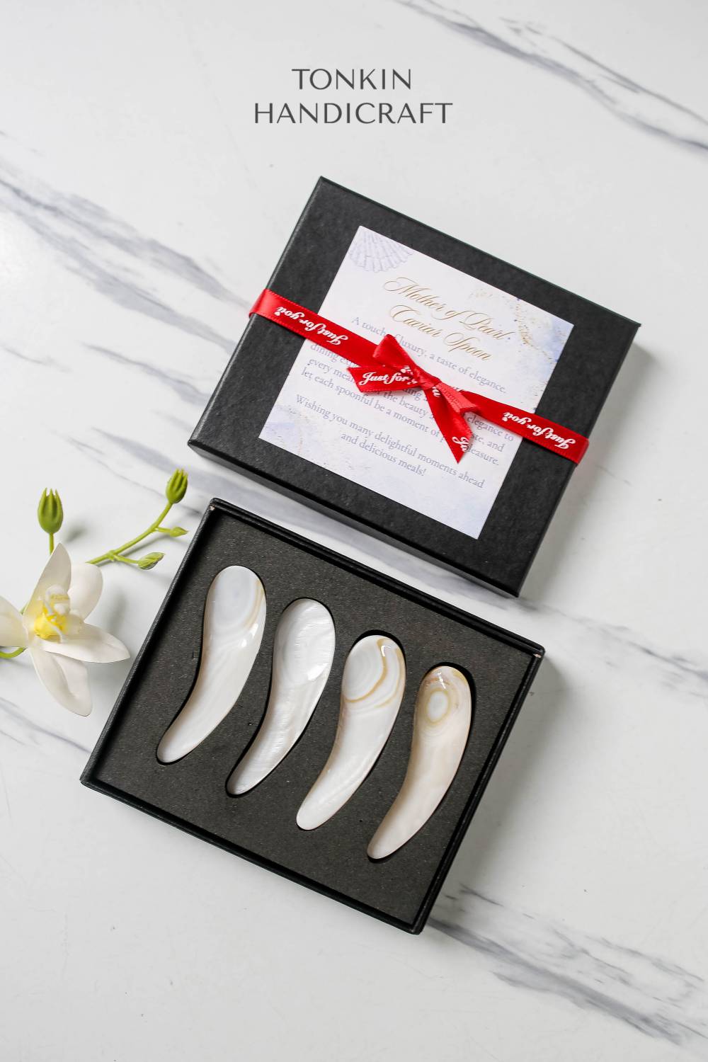 Personalized Set 4 Moo Mother of Pearl Caviar Spoon Gift Set
