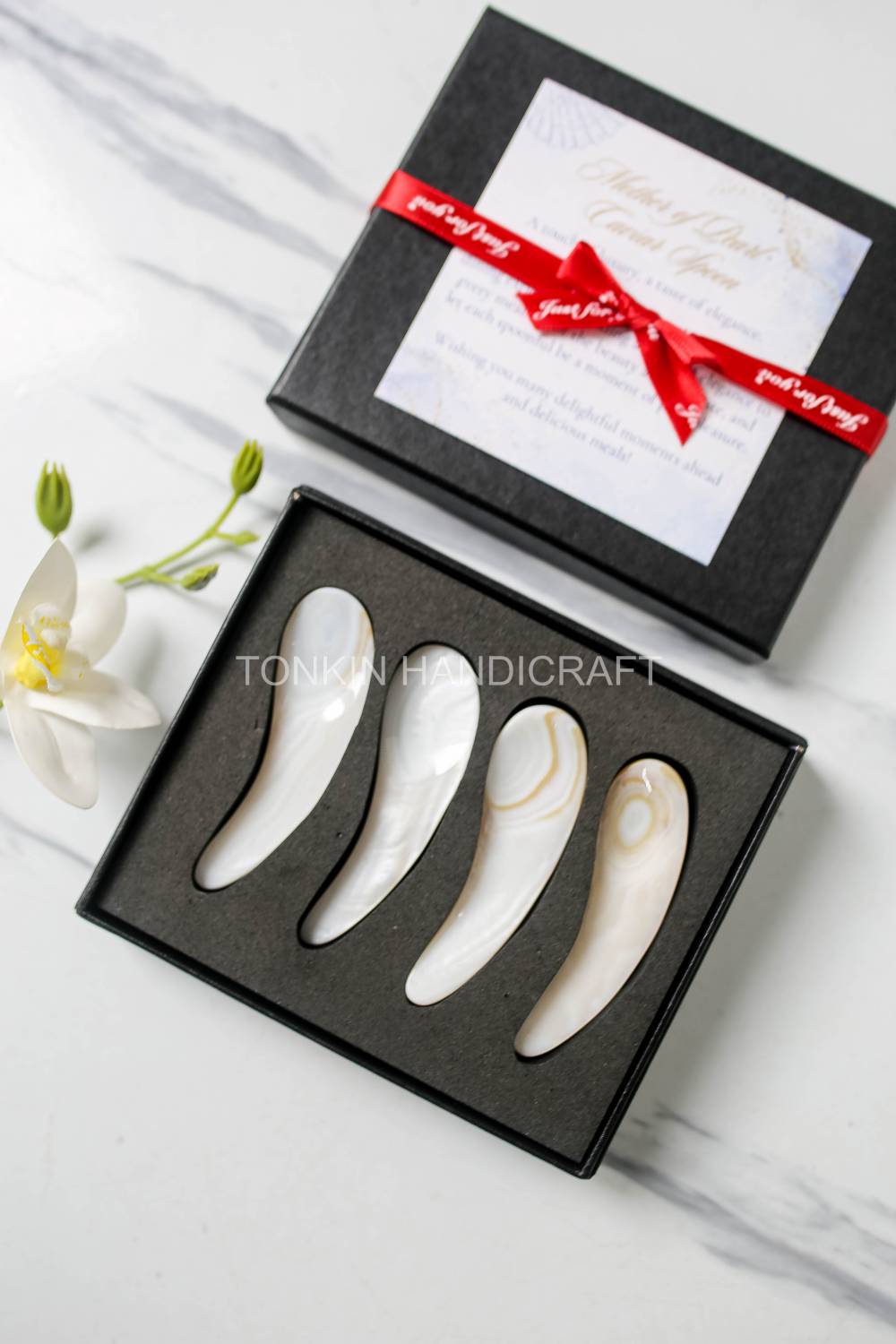Personalized Set 4 Moo Mother of Pearl Caviar Spoon Gift Set