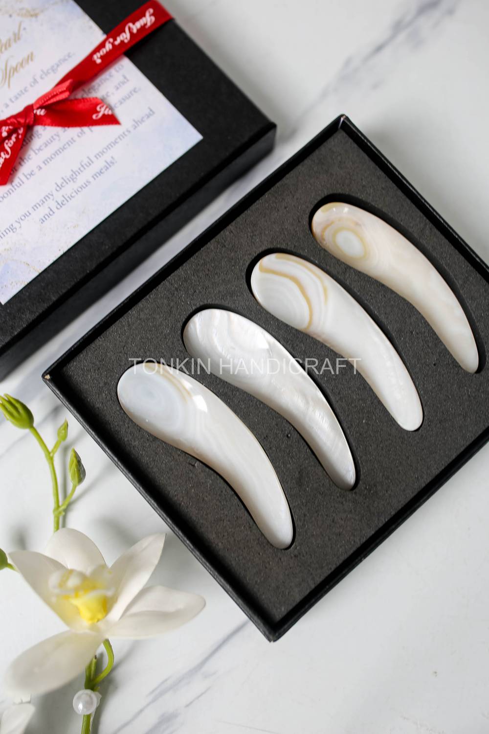 Personalized Set 4 Moo Mother of Pearl Caviar Spoon Gift Set