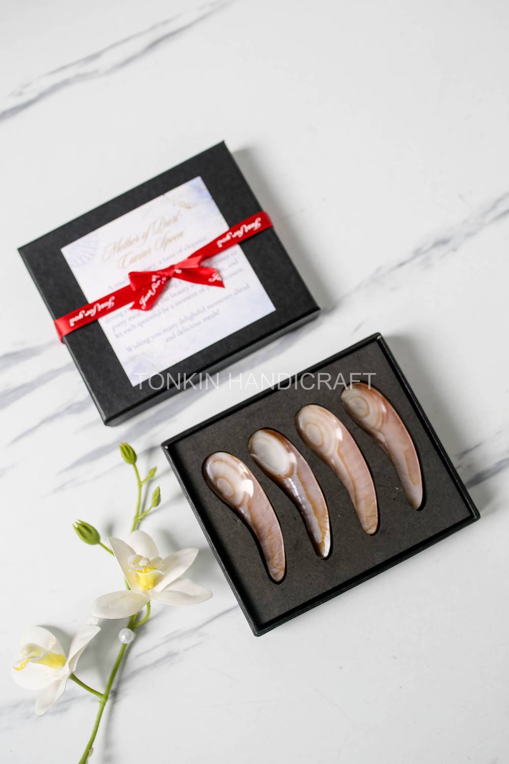 Personalized Set 4 Moo Mother of Pearl Caviar Spoon Gift Set