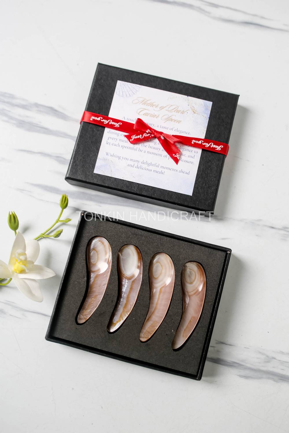 Personalized Set 4 Moo Mother of Pearl Caviar Spoon Gift Set