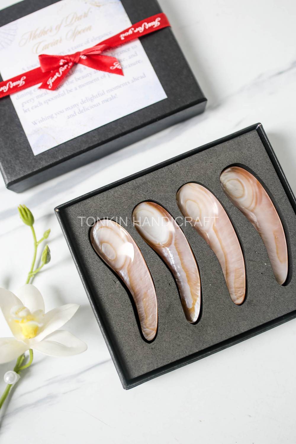 Personalized Set 4 Moo Mother of Pearl Caviar Spoon Gift Set