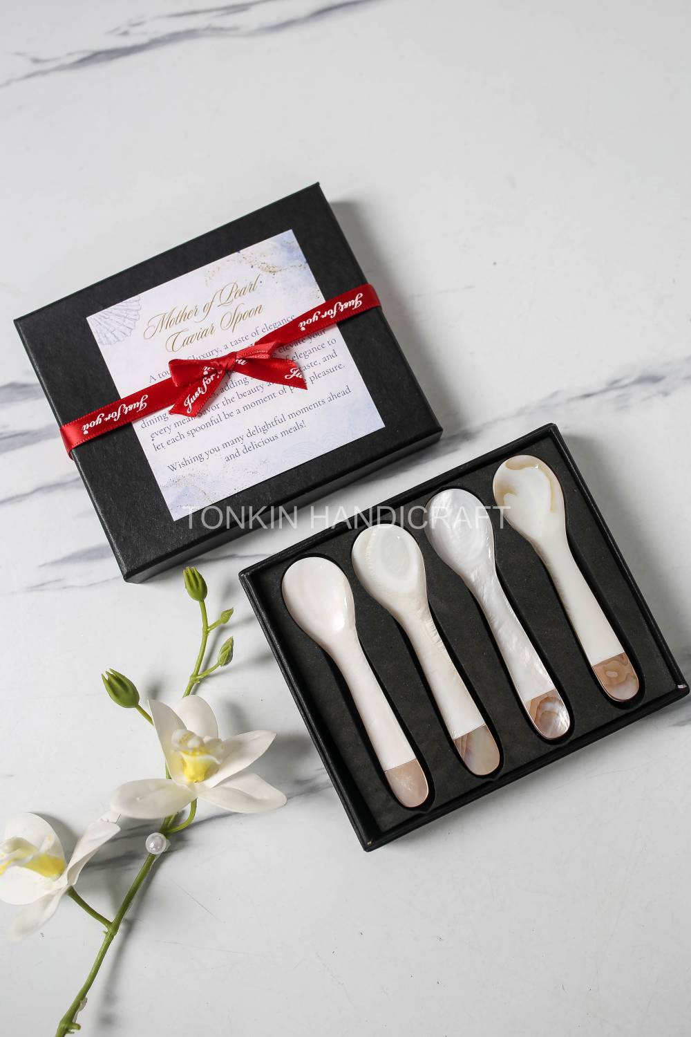 Personalized Set 4 Pik Mother of Pearl Caviar Spoon Gift Box