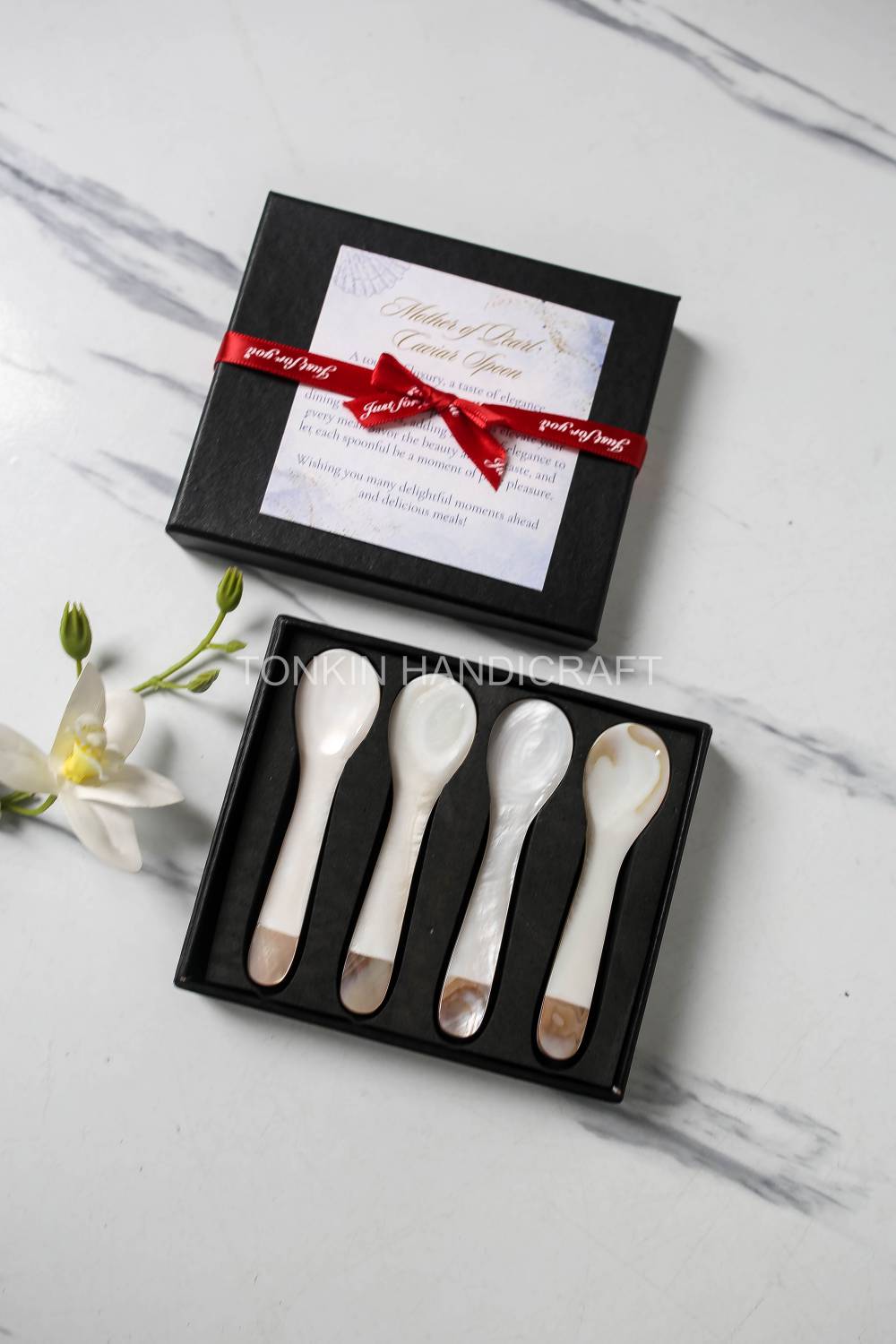 Personalized Set 4 Pik Mother of Pearl Caviar Spoon Gift Box