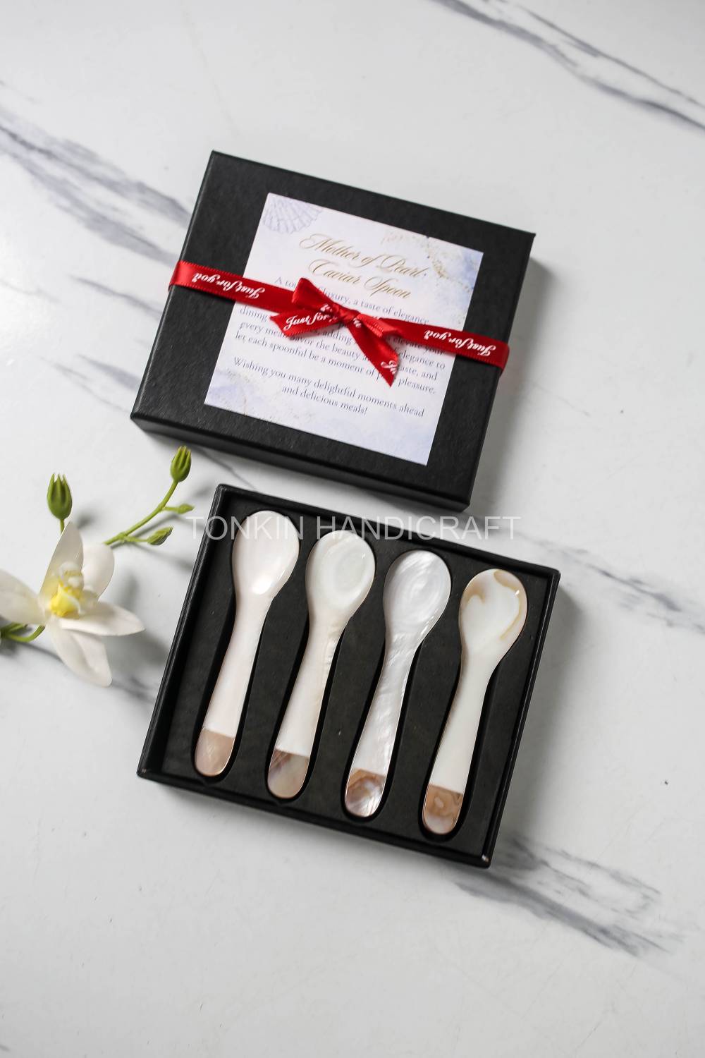 Personalized Set 4 Pik Mother of Pearl Caviar Spoon Gift Box