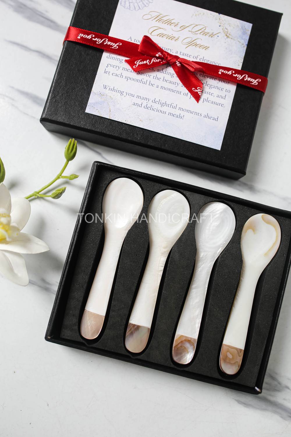 Personalized Set 4 Pik Mother of Pearl Caviar Spoon Gift Box