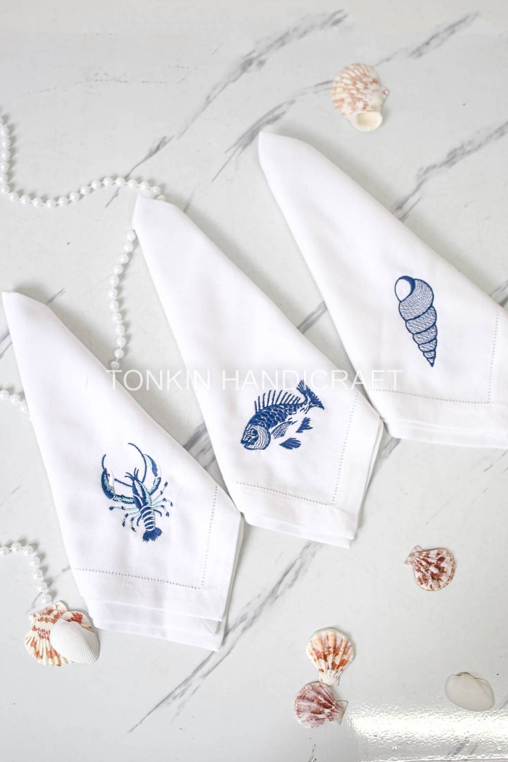 Shell Embroidered Linen Napkin