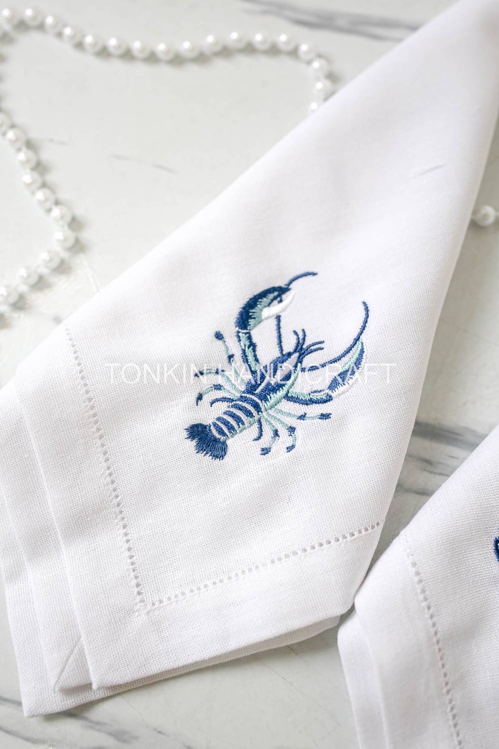 Lobster Embroidered Linen Napkin