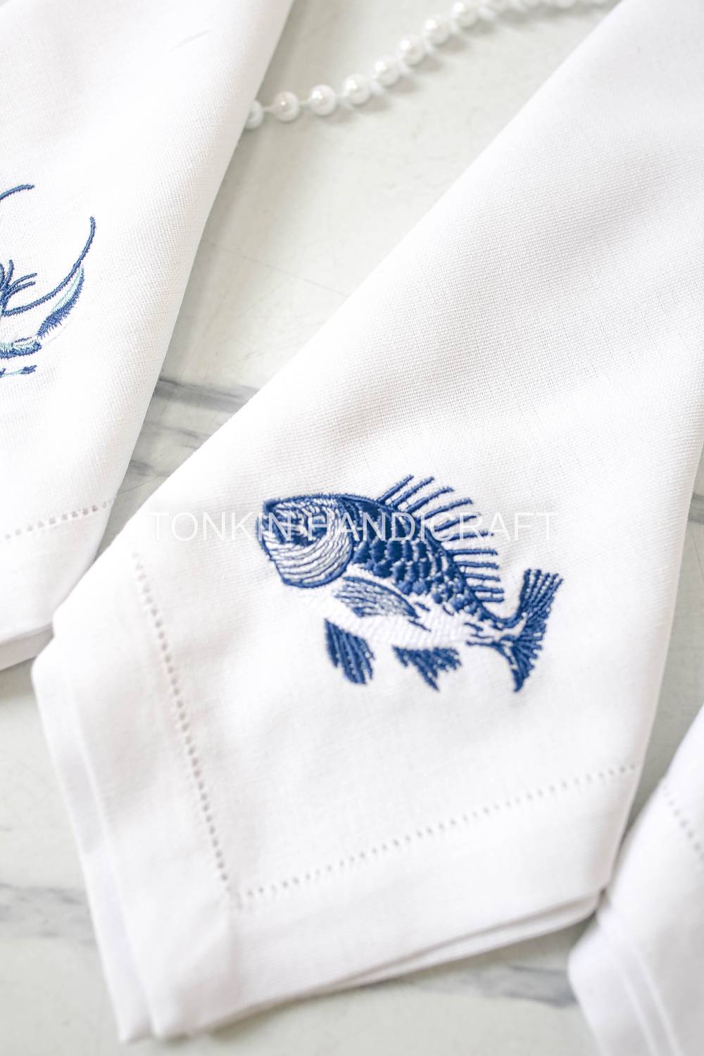 Fish Embroidered Linen Napkin