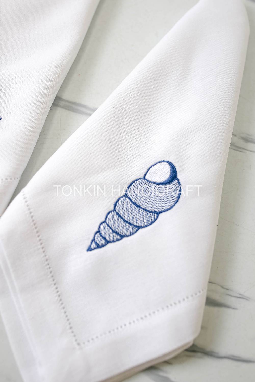 Shell Embroidered Linen Napkin