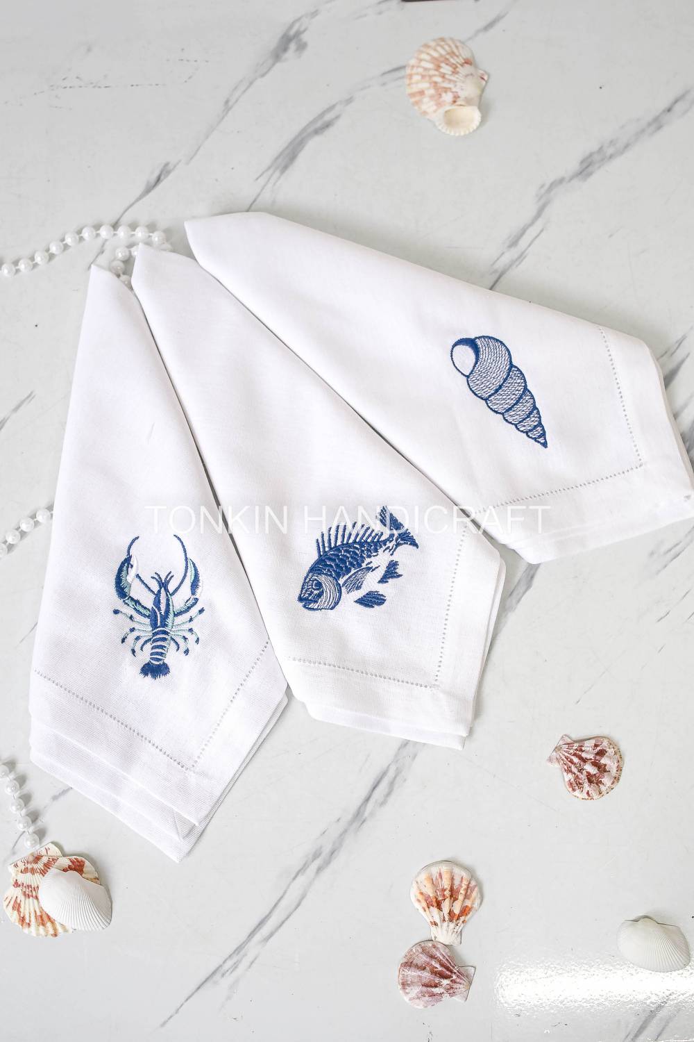 Shell Embroidered Linen Napkin