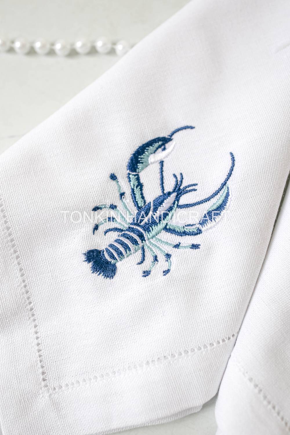 Lobster Embroidered Linen Napkin
