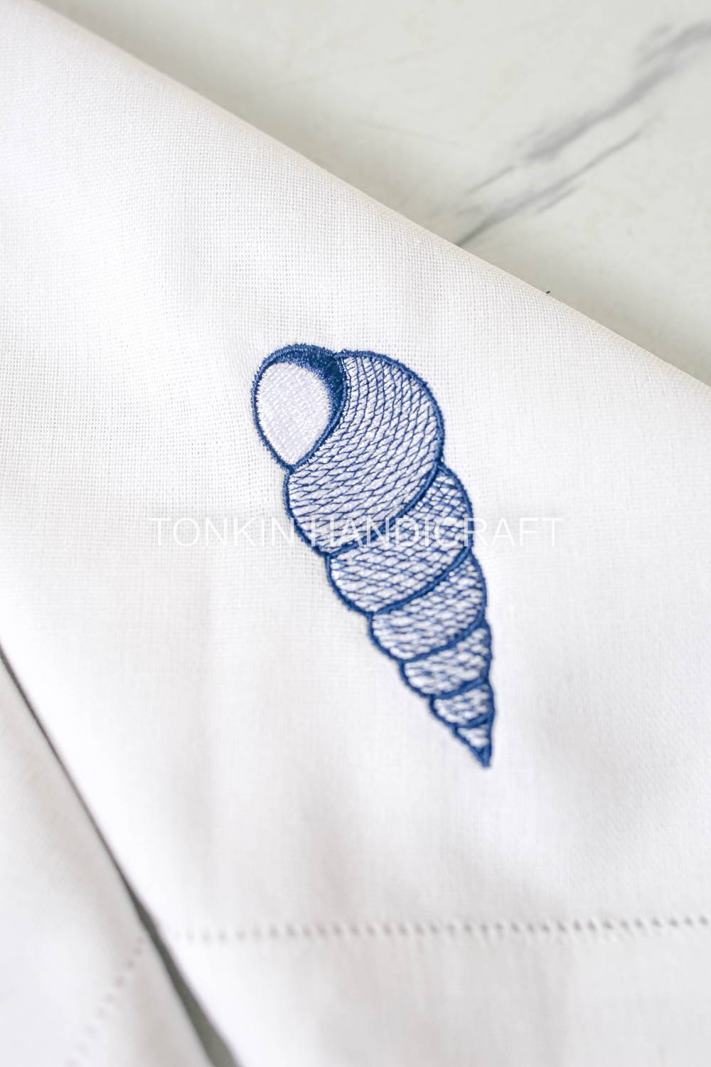 Shell Embroidered Linen Napkin